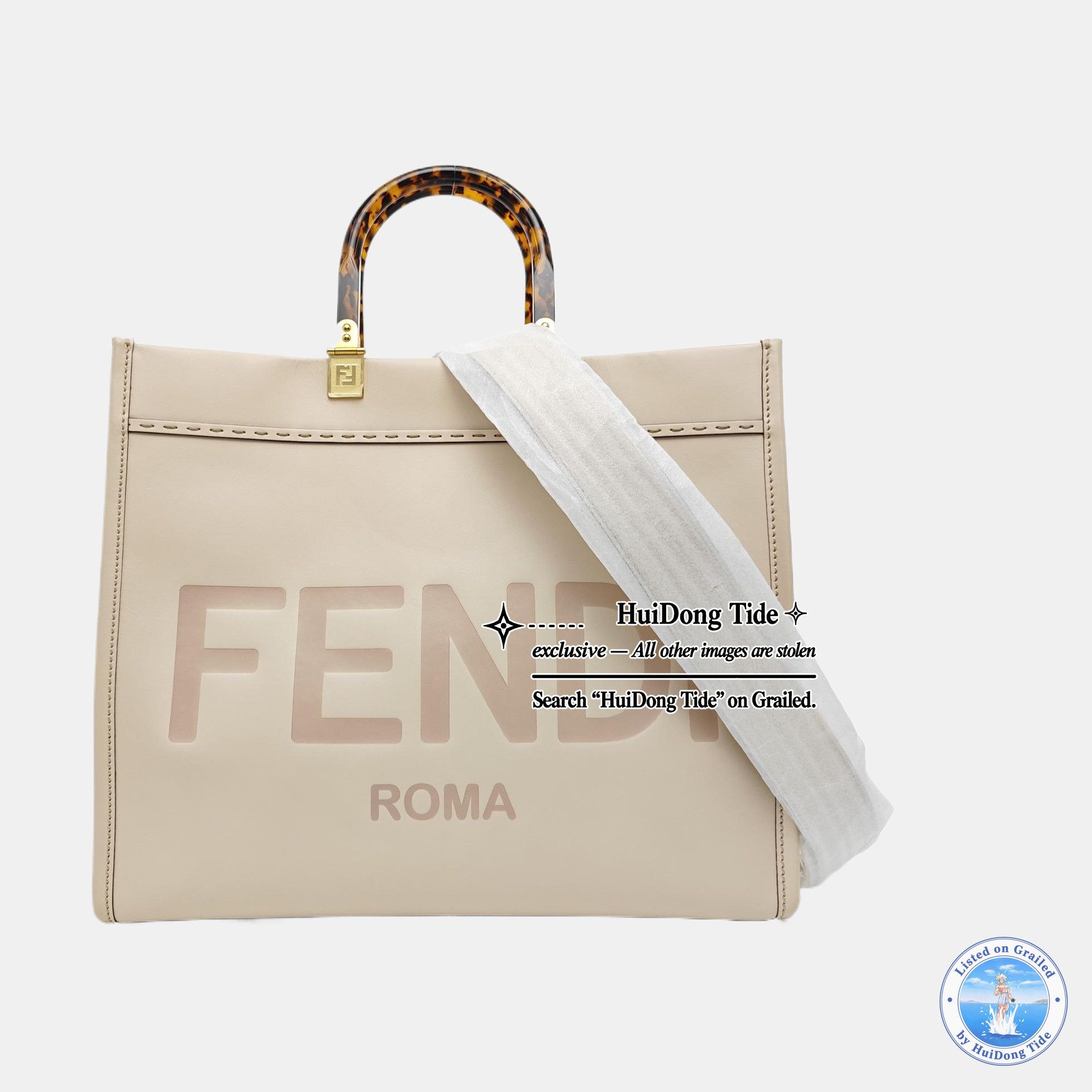 Fendi Fendi Sunshine Medium Leather Tote Bag Beige Size ONE SIZE - 8 Thumbnail