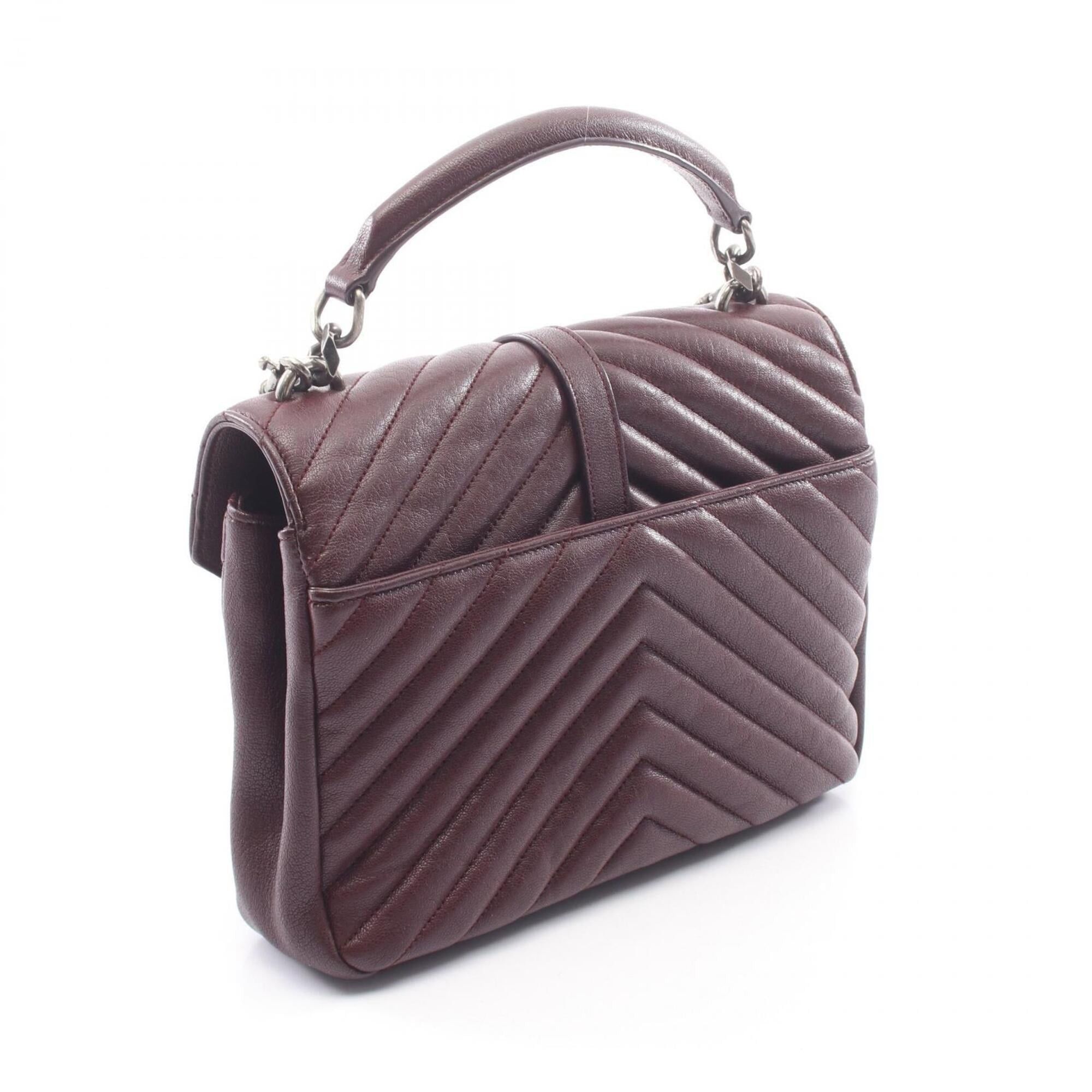 Saint Laurent Paris Yves Saint Laurent Paris College 2-Way Handbag, Leather, Women's, Bordeaux (428056) Size ONE SIZE - 2 Thumbnail