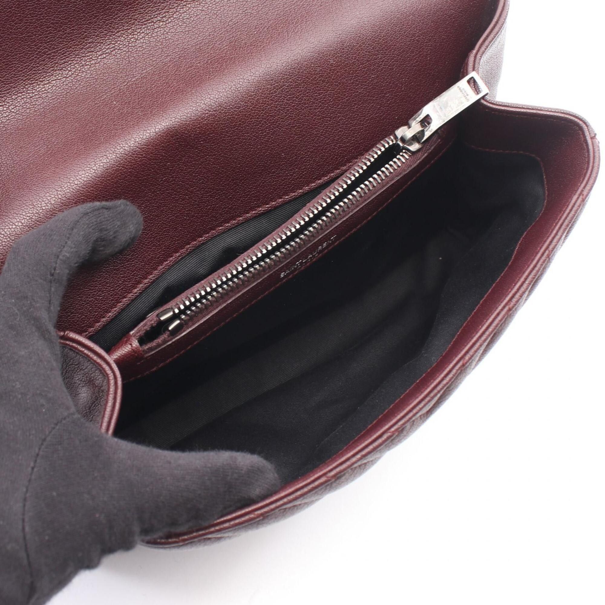 Saint Laurent Paris Yves Saint Laurent Paris College 2-Way Handbag, Leather, Women's, Bordeaux (428056) Size ONE SIZE - 3 Thumbnail