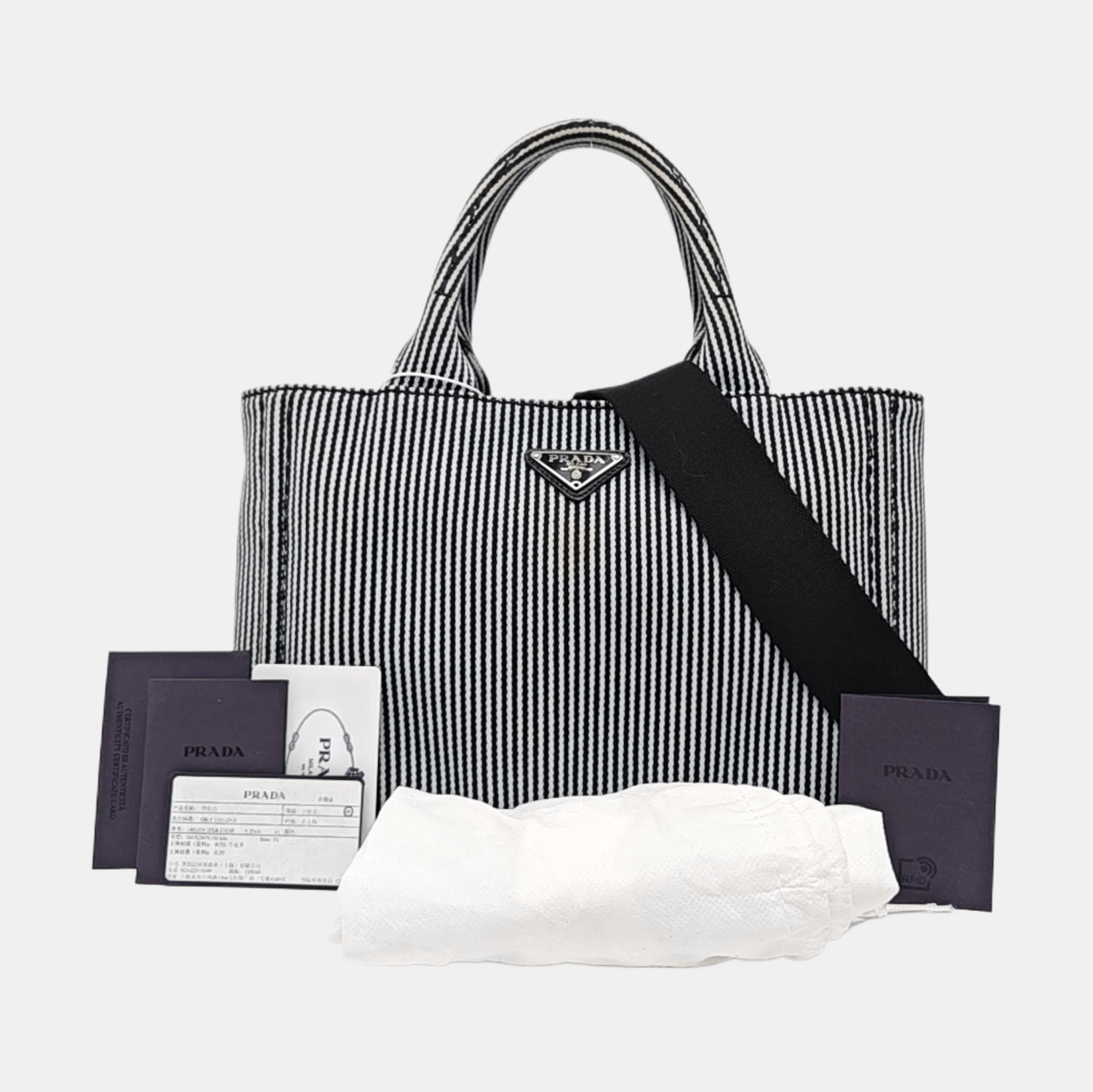 Prada Prada Striped Canvas Logo Tote Bag Size ONE SIZE - 8 Thumbnail