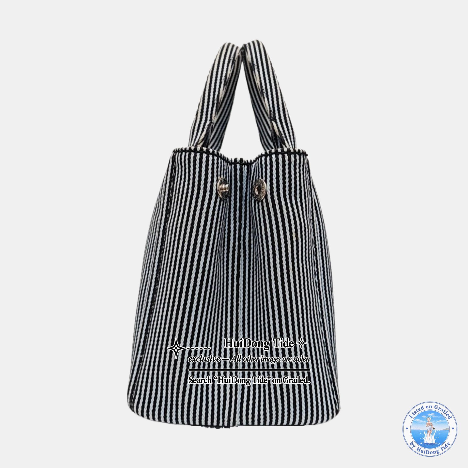Prada Prada Striped Canvas Logo Tote Bag Size ONE SIZE - 3 Thumbnail