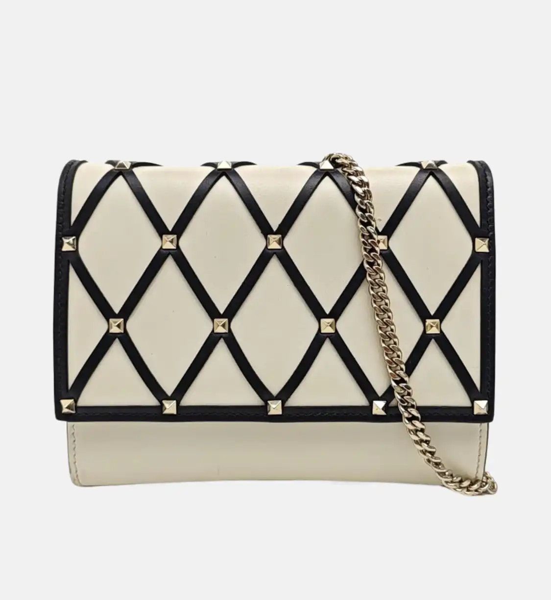 Valentino VALENTINO Beehive white cowhide leather stud quilted shoulder bag detachable str Size ONE SIZE - 8 Thumbnail