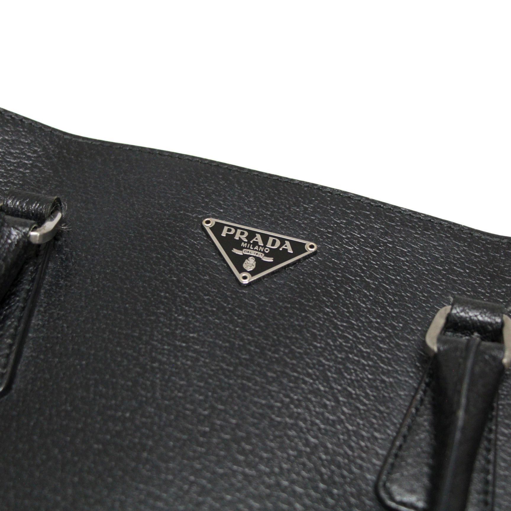 Prada PRADA Triangle Logo Leather Tote Bag Black Size ONE SIZE - 3 Thumbnail