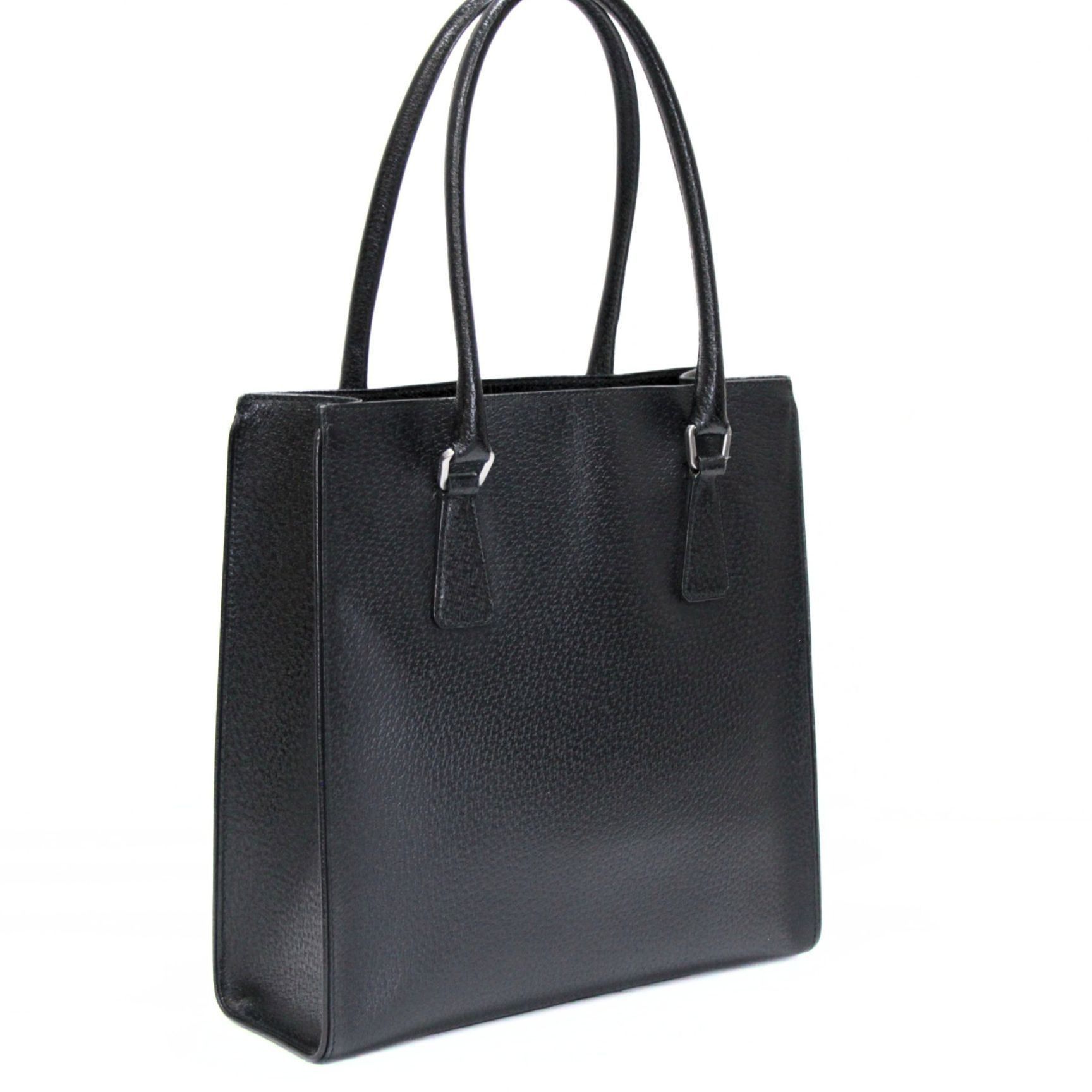 Prada PRADA Triangle Logo Leather Tote Bag Black Size ONE SIZE - 2 Thumbnail