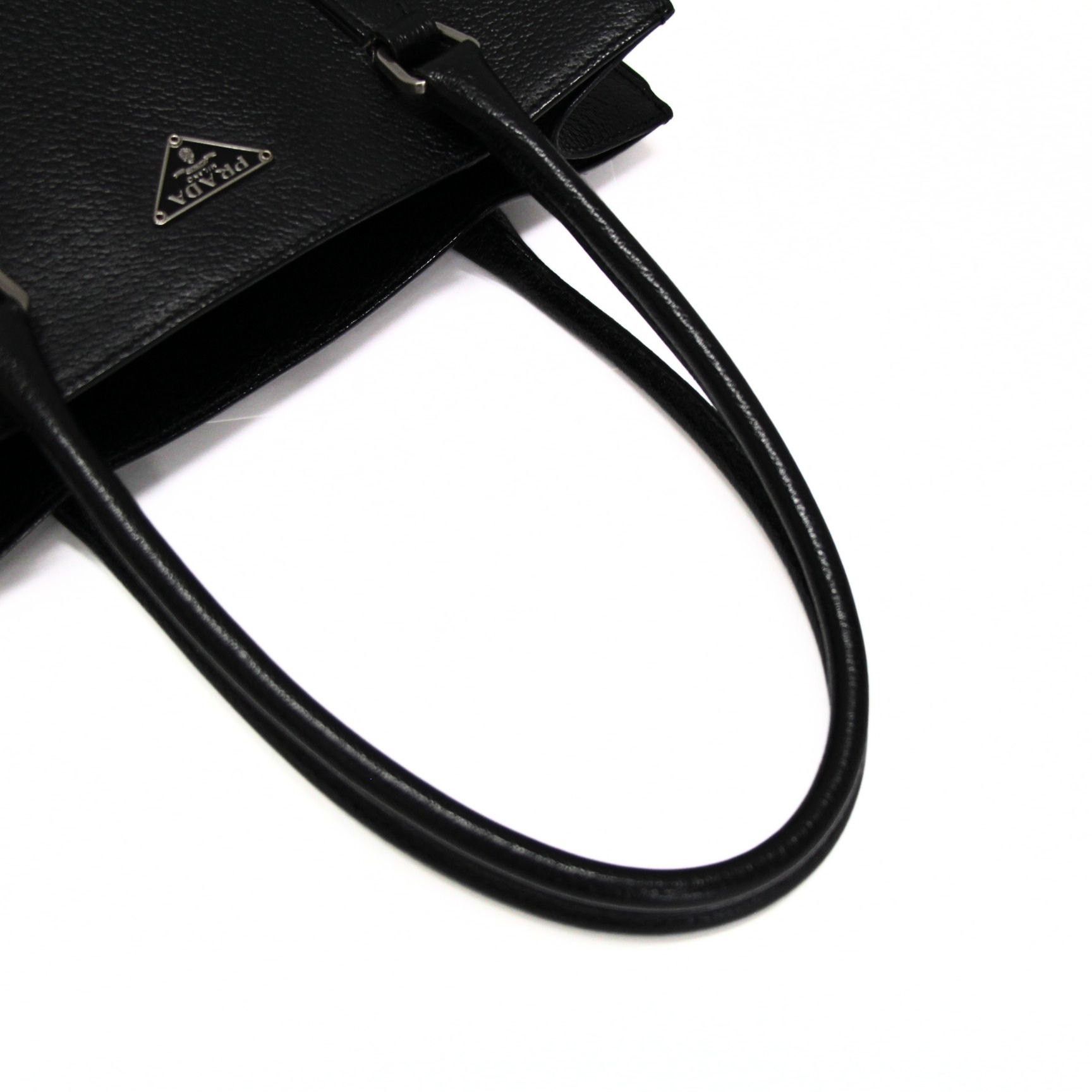 Prada PRADA Triangle Logo Leather Tote Bag Black Size ONE SIZE - 4 Thumbnail