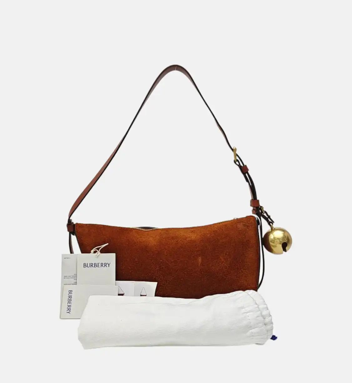 Burberry BURBERRY Shield Small brown suede shoulder bag handbag gold hardware Size ONE SIZE - 8 Thumbnail