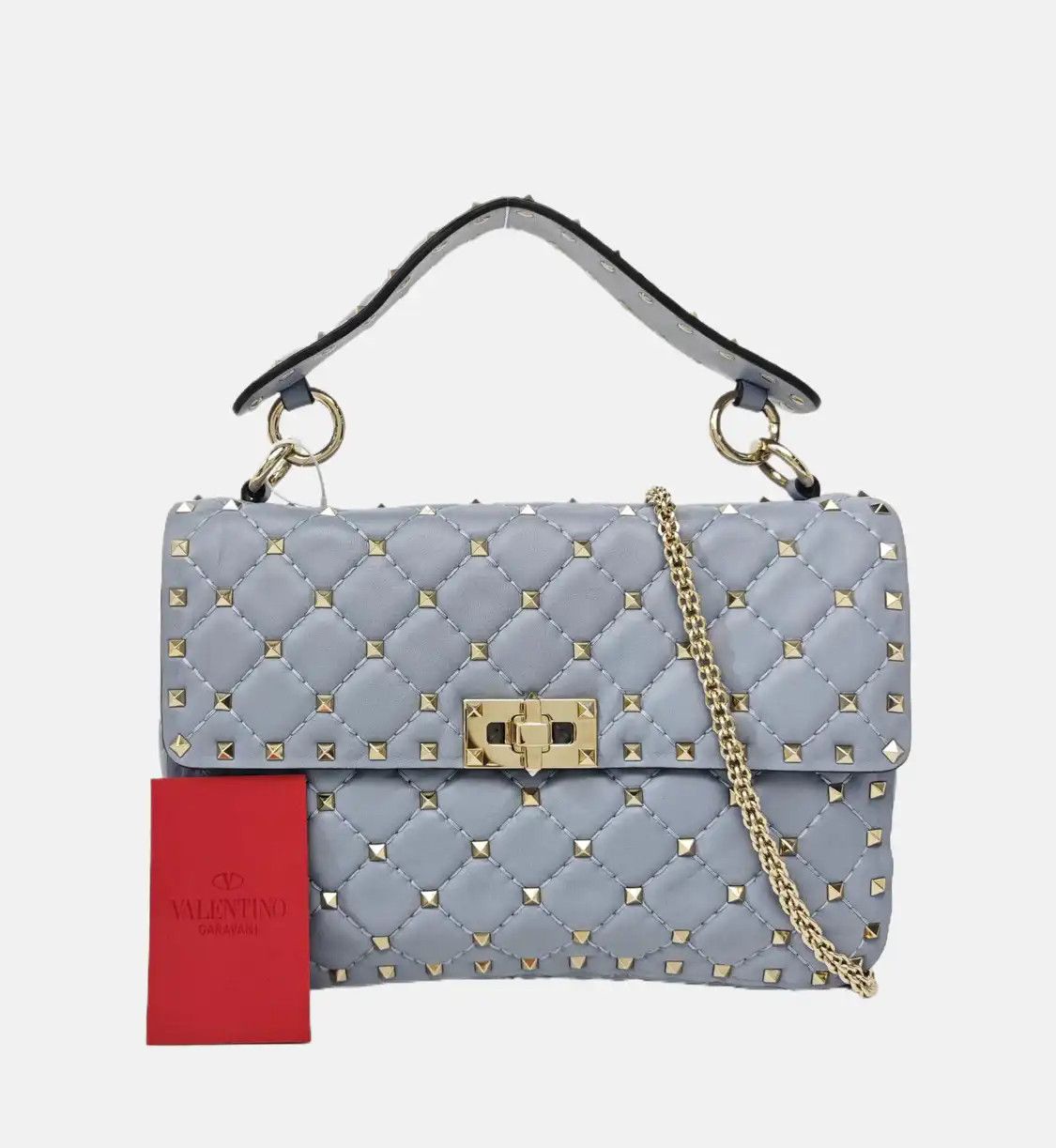 Valentino VALENTINO Spike Up light bluesheepskin stud quilted shoulder bag handbag crossbo Size ONE SIZE - 8 Thumbnail
