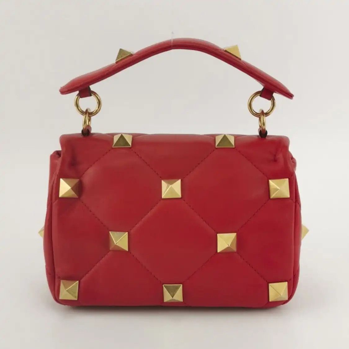 Valentino VALENTINO Roman Stud Medium red sheepskin stud quilted shoulder bag detachable s Size ONE SIZE - 4 Thumbnail