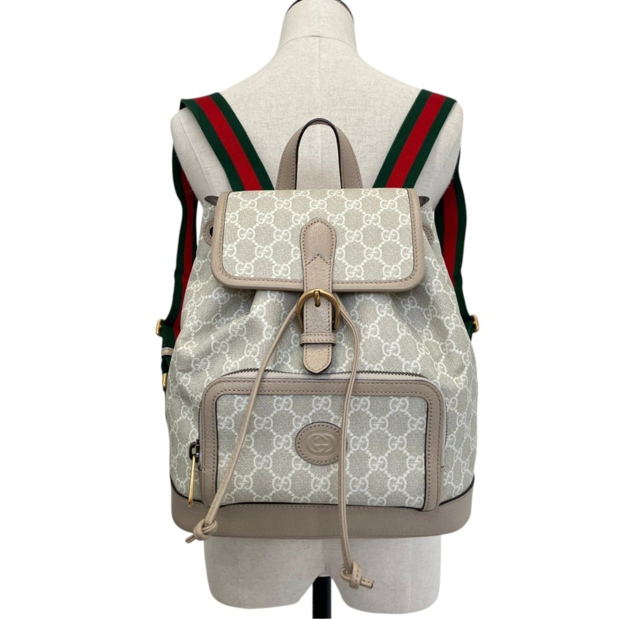 Gucci GUCCI GG Supreme Interlocking G Backpack Daypack 674147 Gray Greige Women's Size ONE SIZE - 5 Thumbnail