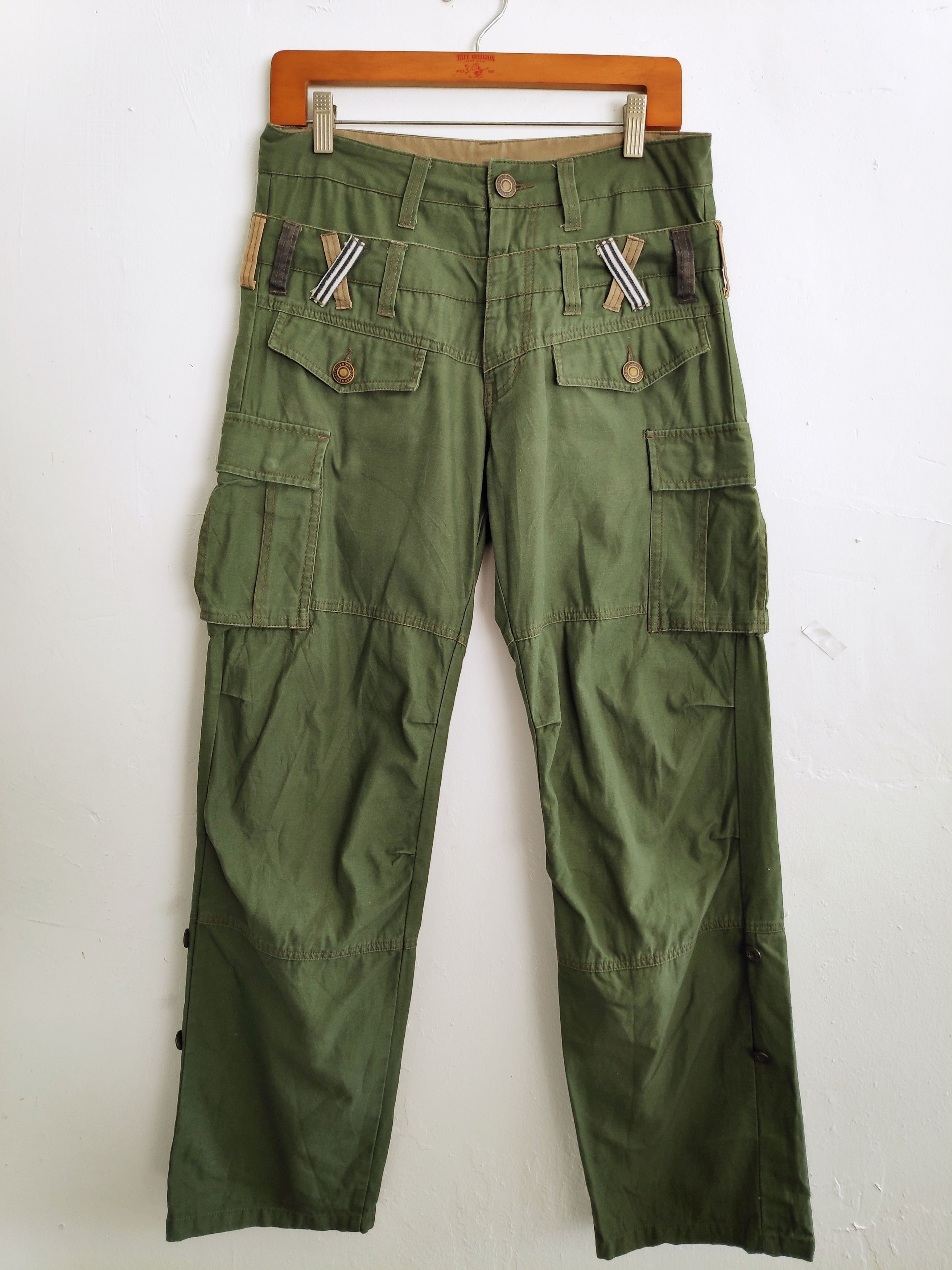 Designer PanaspurDouble Waist Multiple Pocket Pants Green Military Size US 30 / EU 46 - 1 Thumbnail