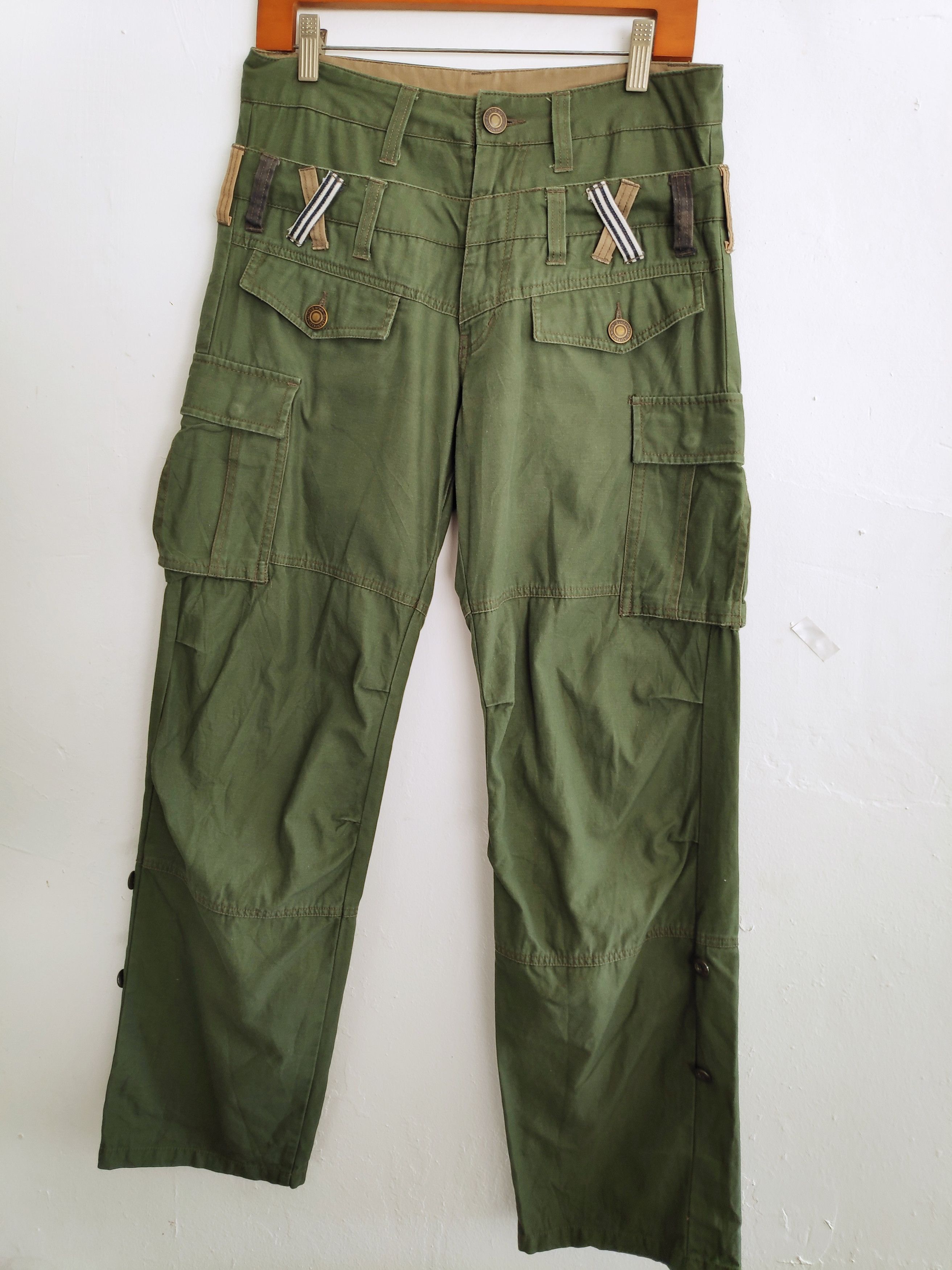 Designer PanaspurDouble Waist Multiple Pocket Pants Green Military Size US 30 / EU 46 - 2 Thumbnail