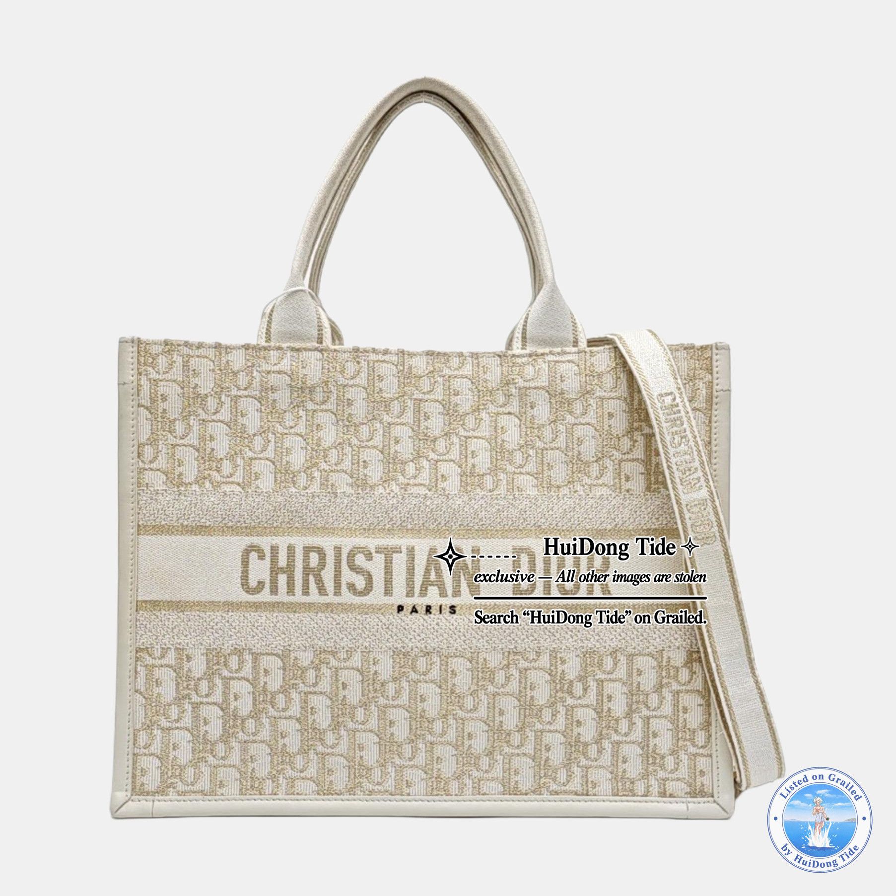 Dior Dior Book Tote Gold Canvas Logo Medium Tote Bag Size ONE SIZE - 8 Thumbnail