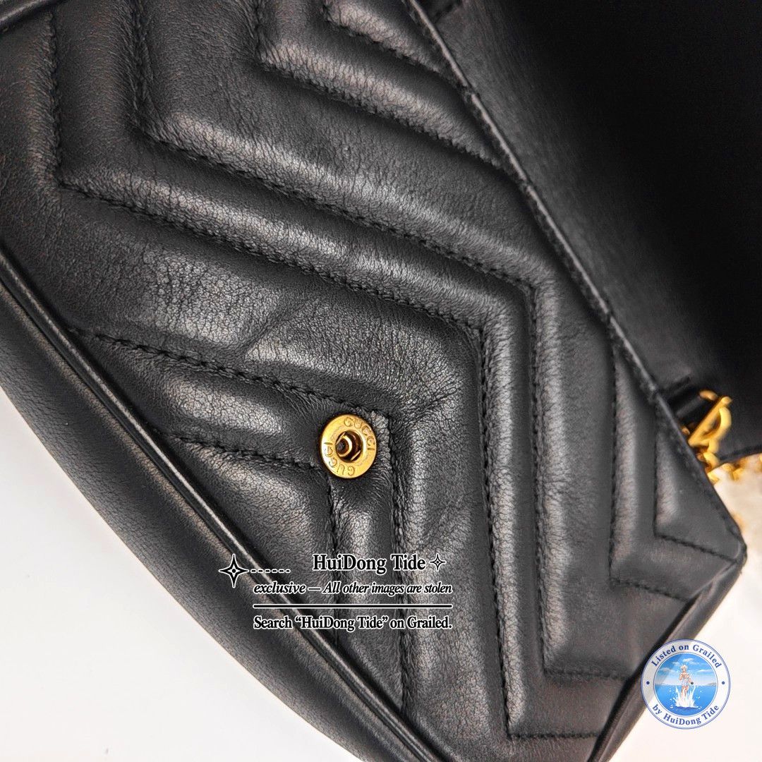 Gucci Gucci GG Marmont Black Leather Quilted Chain Shoulder Bag Size ONE SIZE - 12 Thumbnail