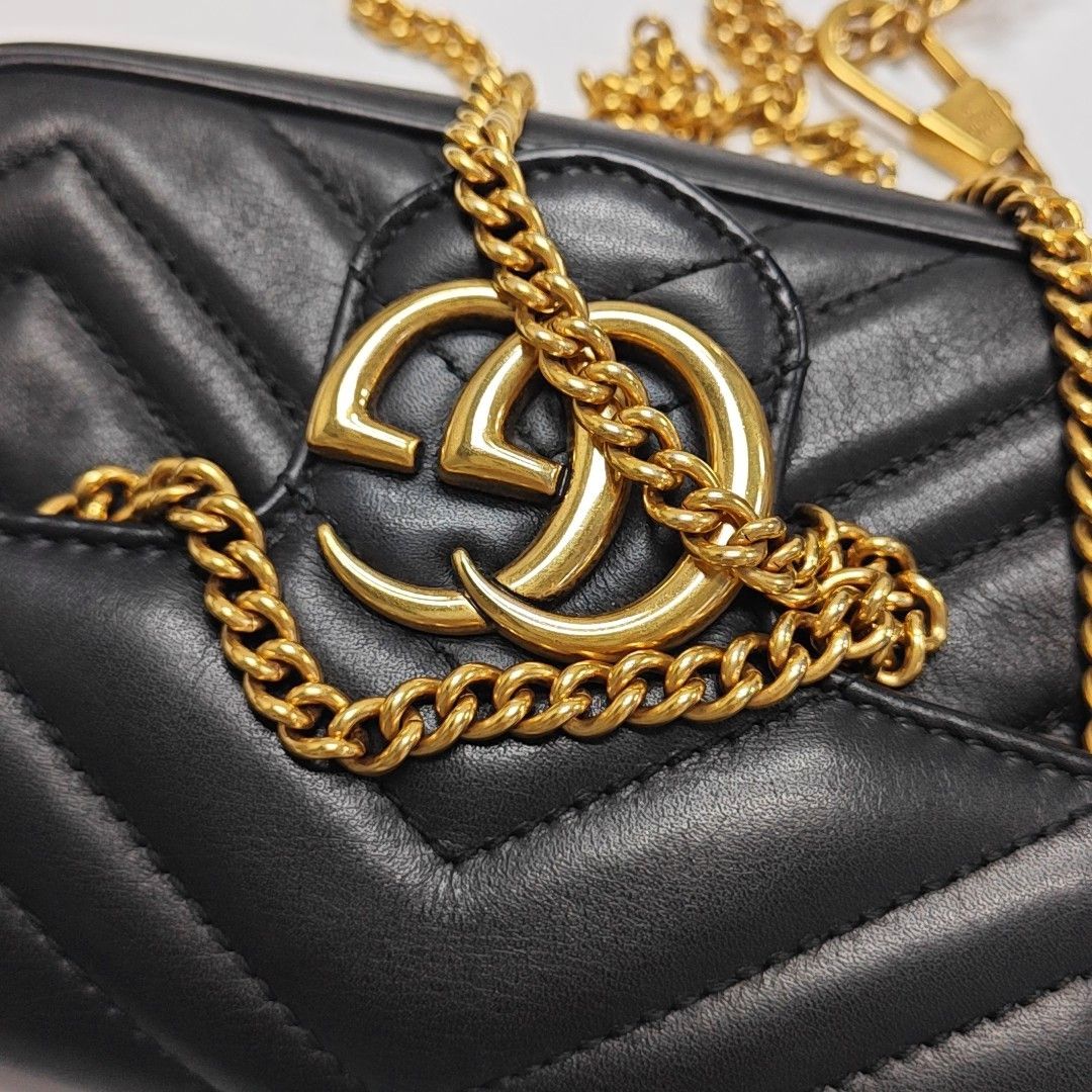 Gucci Gucci GG Marmont Black Leather Quilted Chain Shoulder Bag Size ONE SIZE - 18 Thumbnail