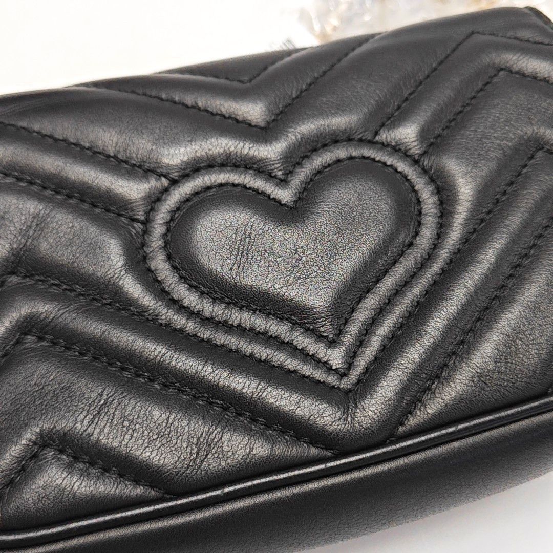 Gucci Gucci GG Marmont Black Leather Quilted Chain Shoulder Bag Size ONE SIZE - 15 Thumbnail