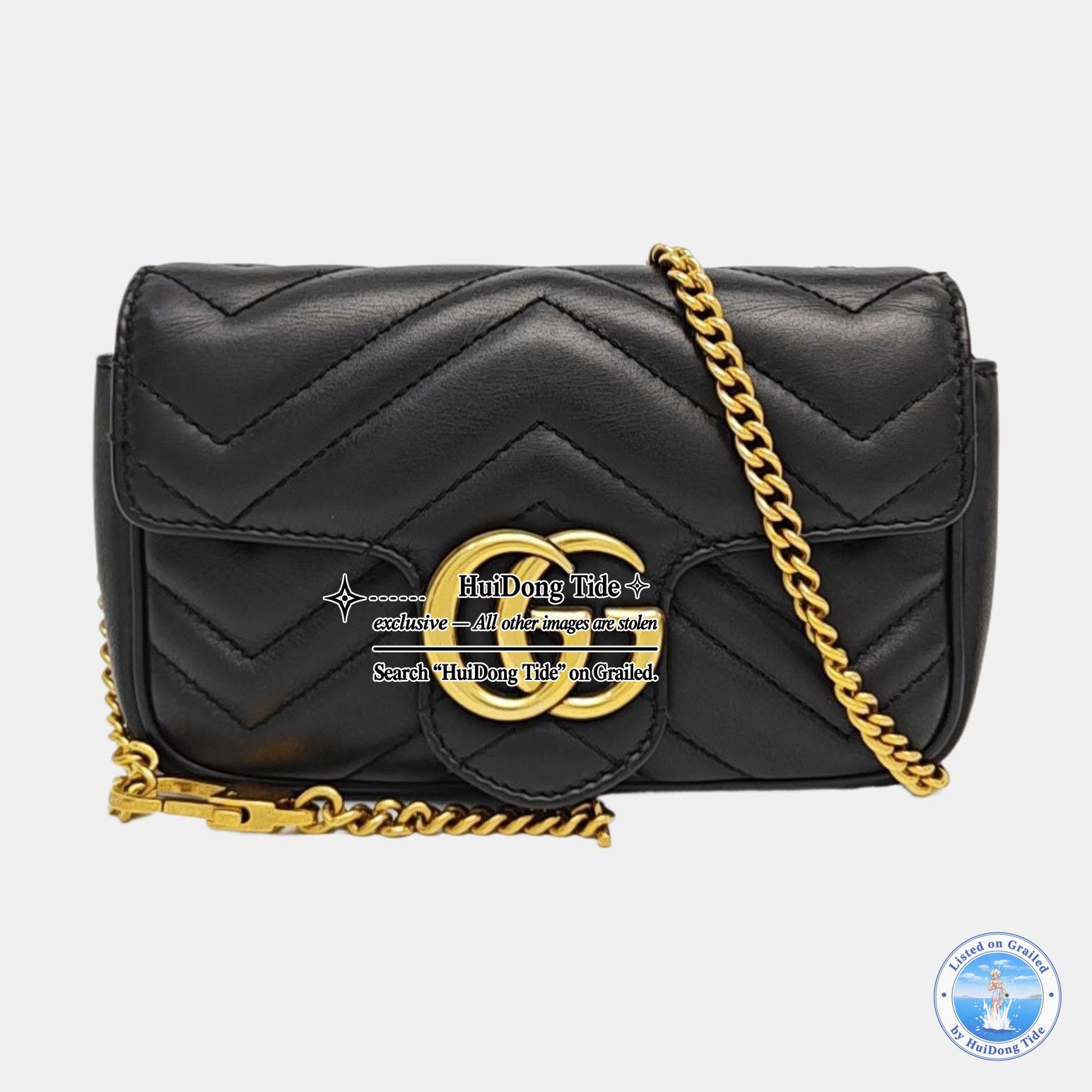 Gucci Gucci GG Marmont Black Leather Quilted Chain Shoulder Bag Size ONE SIZE - 8 Thumbnail