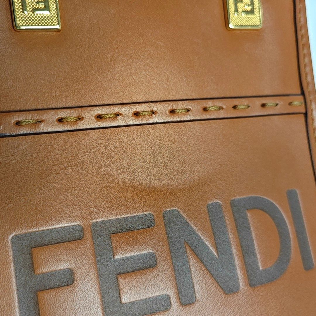 Fendi Fendi Sunshine Brown Leather Embossed Tote Bag One Size Size ONE SIZE - 9 Thumbnail