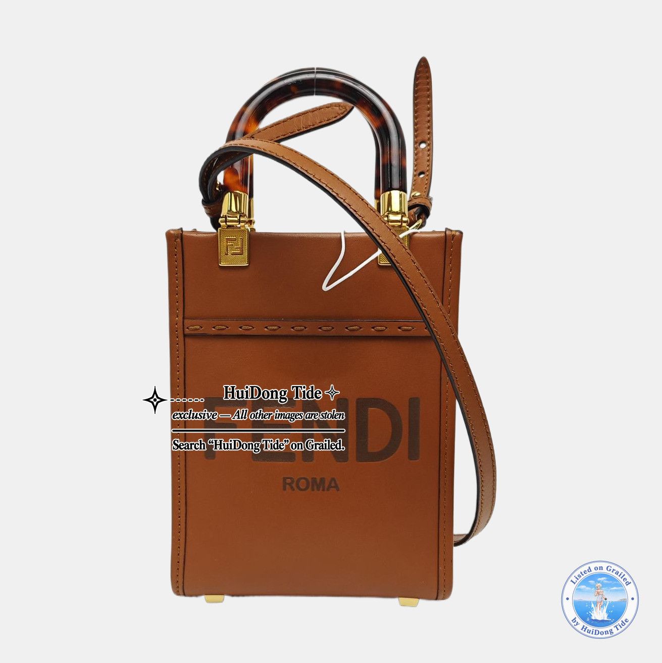 Fendi Fendi Sunshine Brown Leather Embossed Tote Bag One Size Size ONE SIZE - 8 Thumbnail
