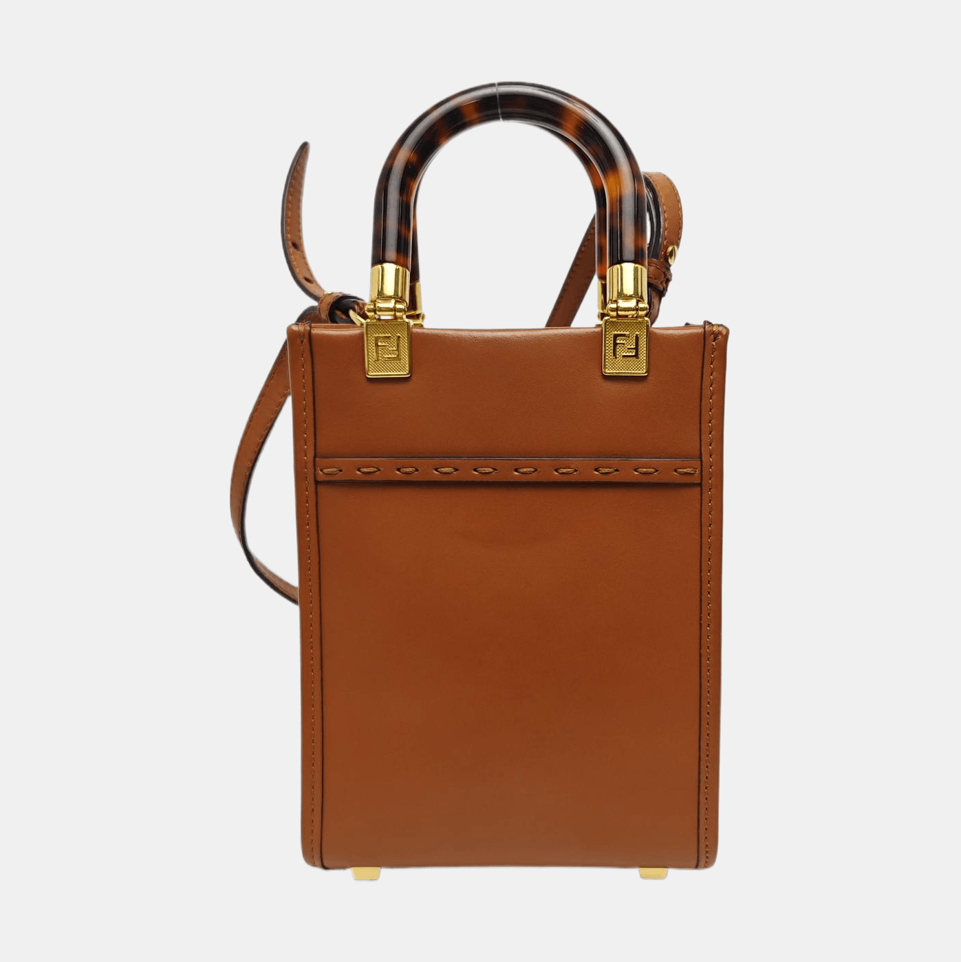 Fendi Fendi Sunshine Brown Leather Embossed Tote Bag One Size Size ONE SIZE - 5 Thumbnail