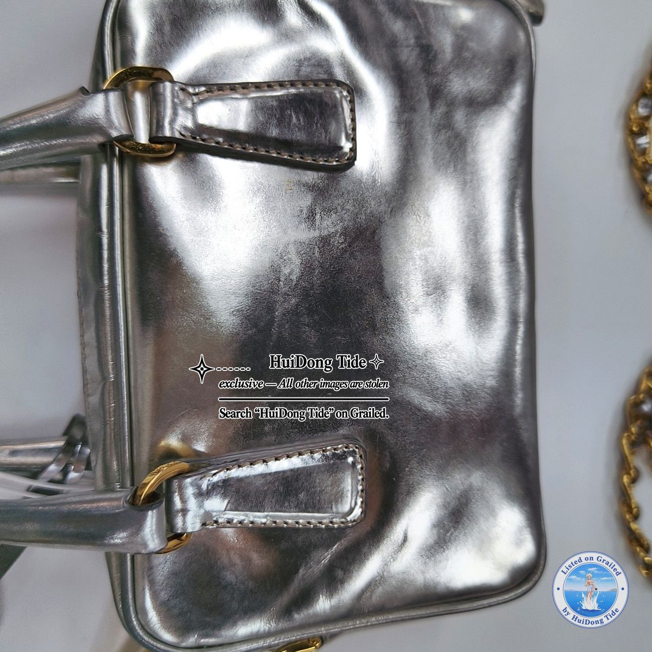Prada Prada Bauletto Metallic Leather Logo Handle Bag Size ONE SIZE - 11 Thumbnail