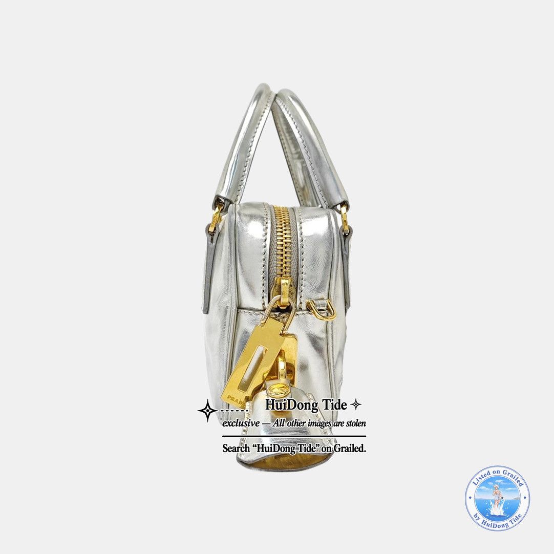 Prada Prada Bauletto Metallic Leather Logo Handle Bag Size ONE SIZE - 3 Thumbnail