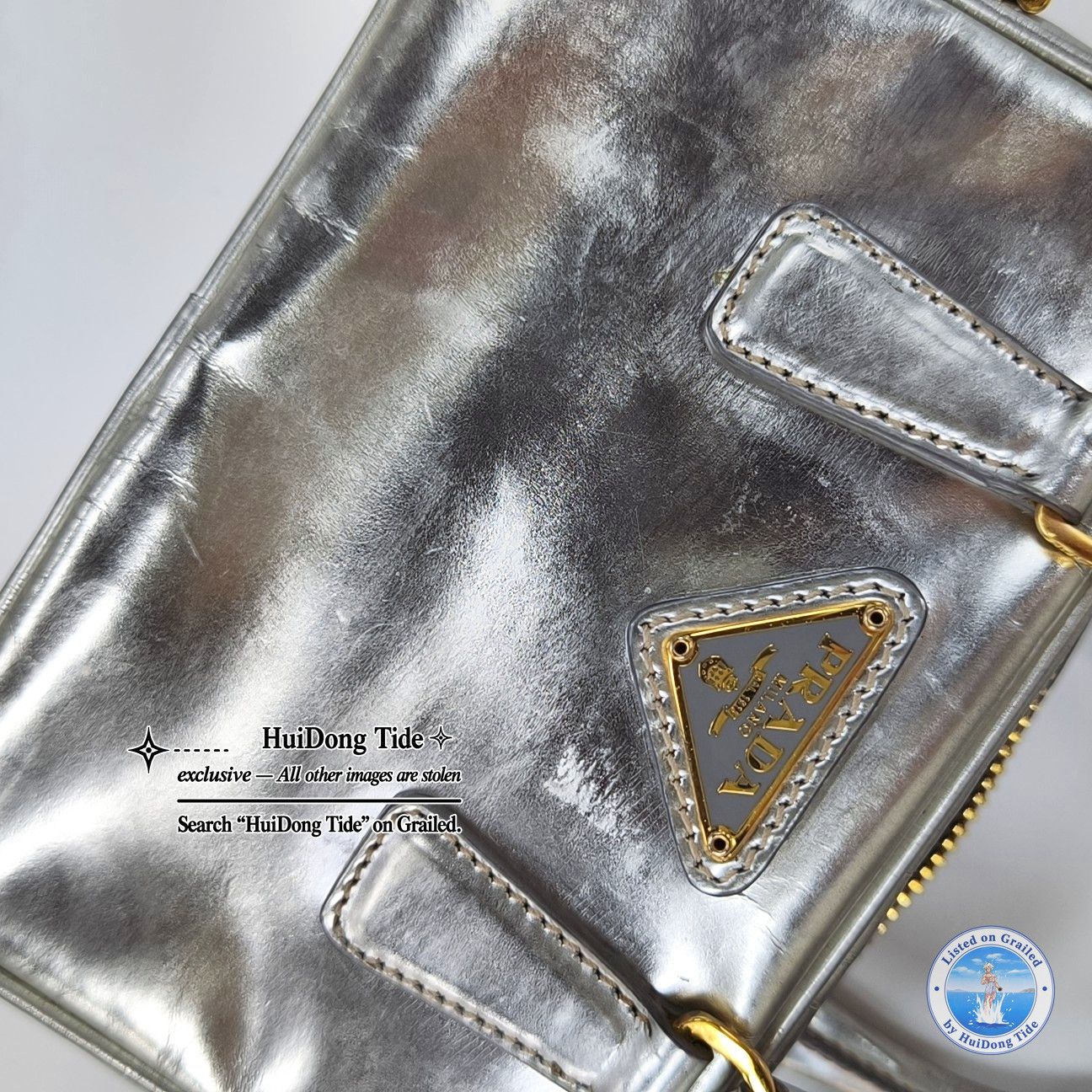 Prada Prada Bauletto Metallic Leather Logo Handle Bag Size ONE SIZE - 8 Thumbnail