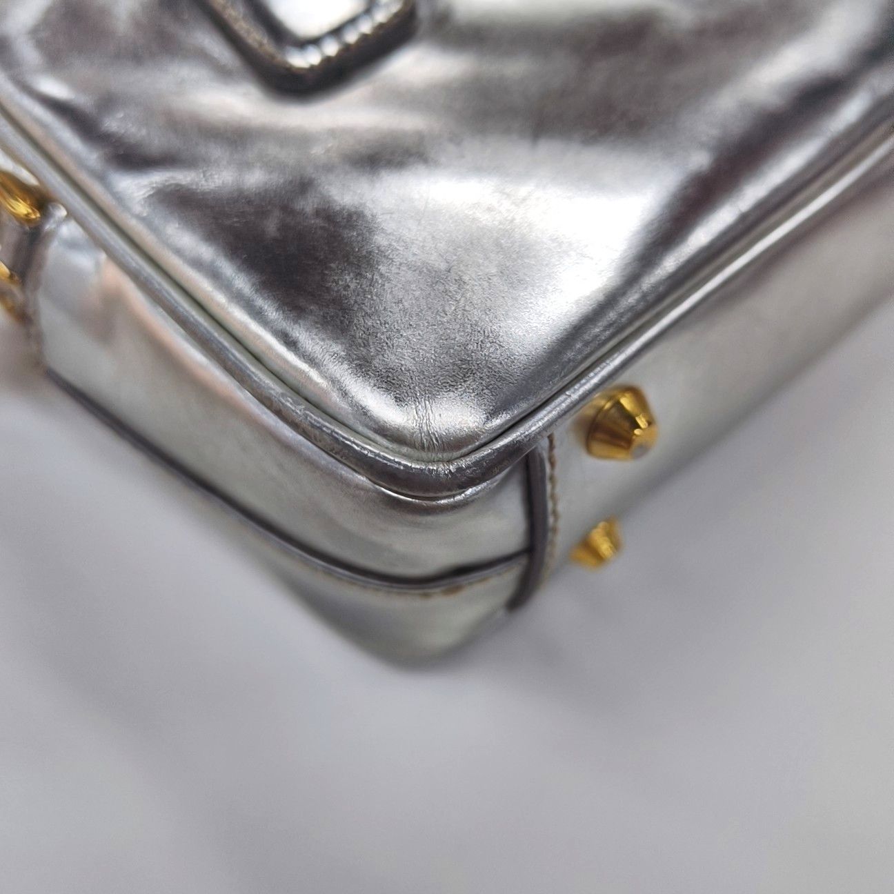 Prada Prada Bauletto Metallic Leather Logo Handle Bag Size ONE SIZE - 13 Thumbnail