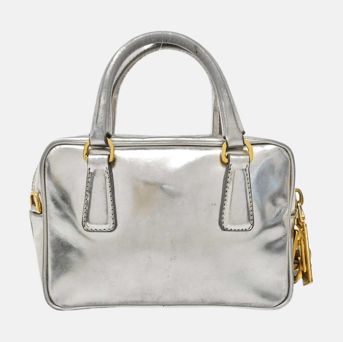 Prada Prada Bauletto Metallic Leather Logo Handle Bag Size ONE SIZE - 4 Thumbnail