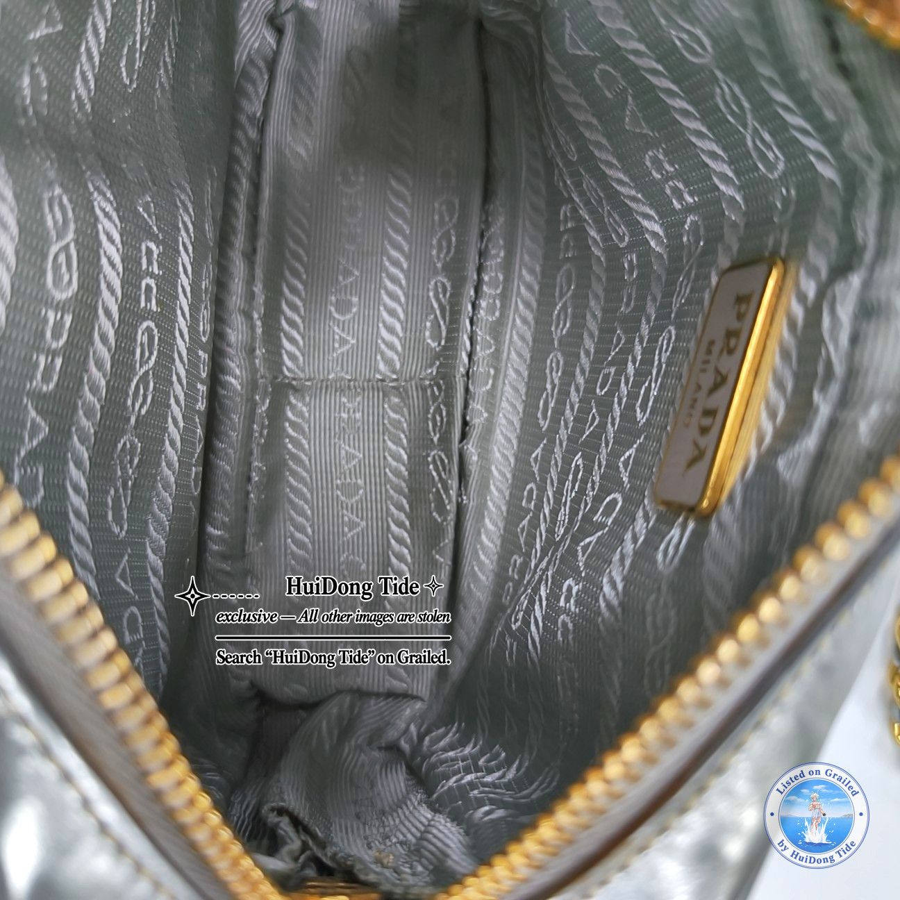Prada Prada Bauletto Metallic Leather Logo Handle Bag Size ONE SIZE - 6 Thumbnail