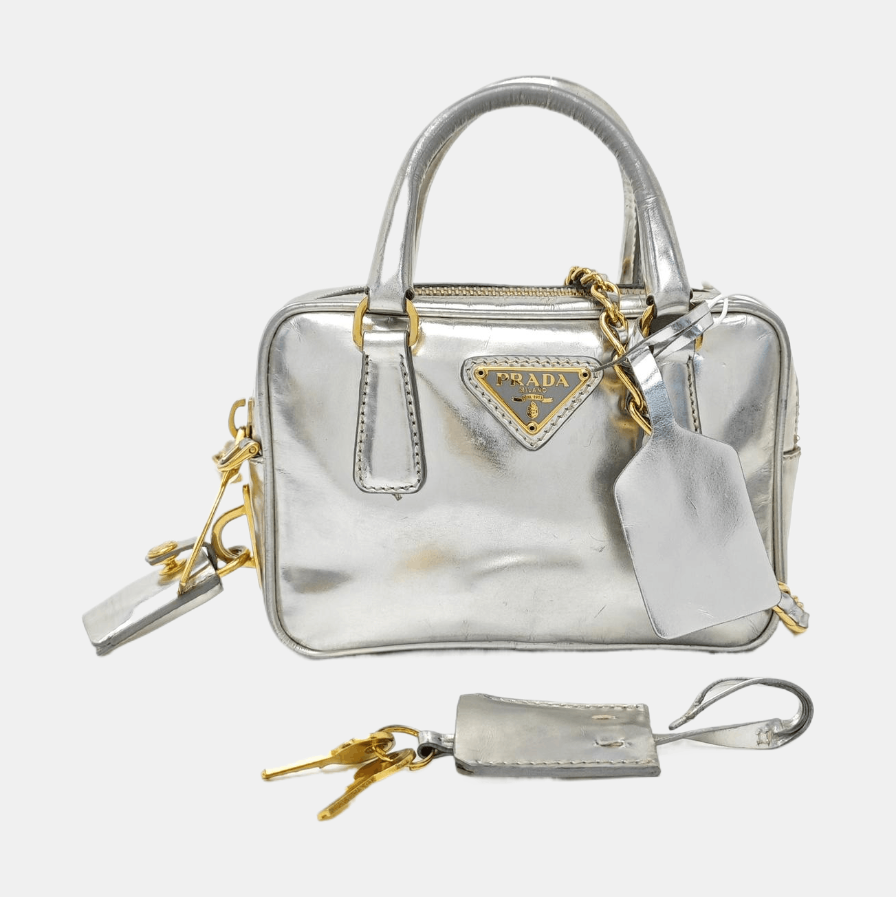 Prada Prada Bauletto Metallic Leather Logo Handle Bag Size ONE SIZE - 7 Thumbnail