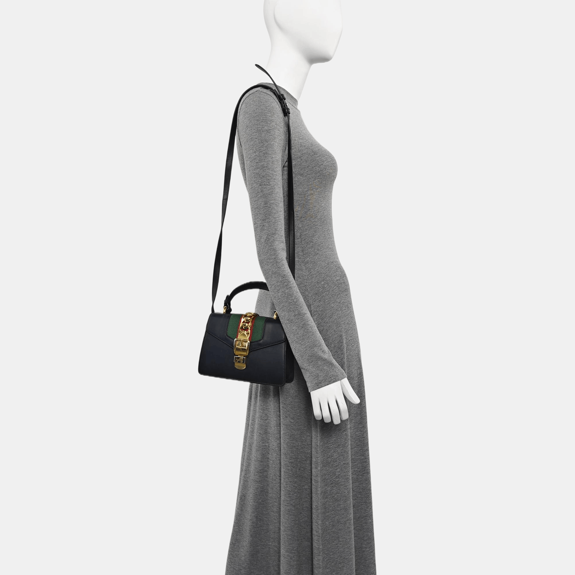 Gucci Gucci Sylvie Mini Black Leather Stripe Shoulder Bag OS Size ONE SIZE - 2 Thumbnail
