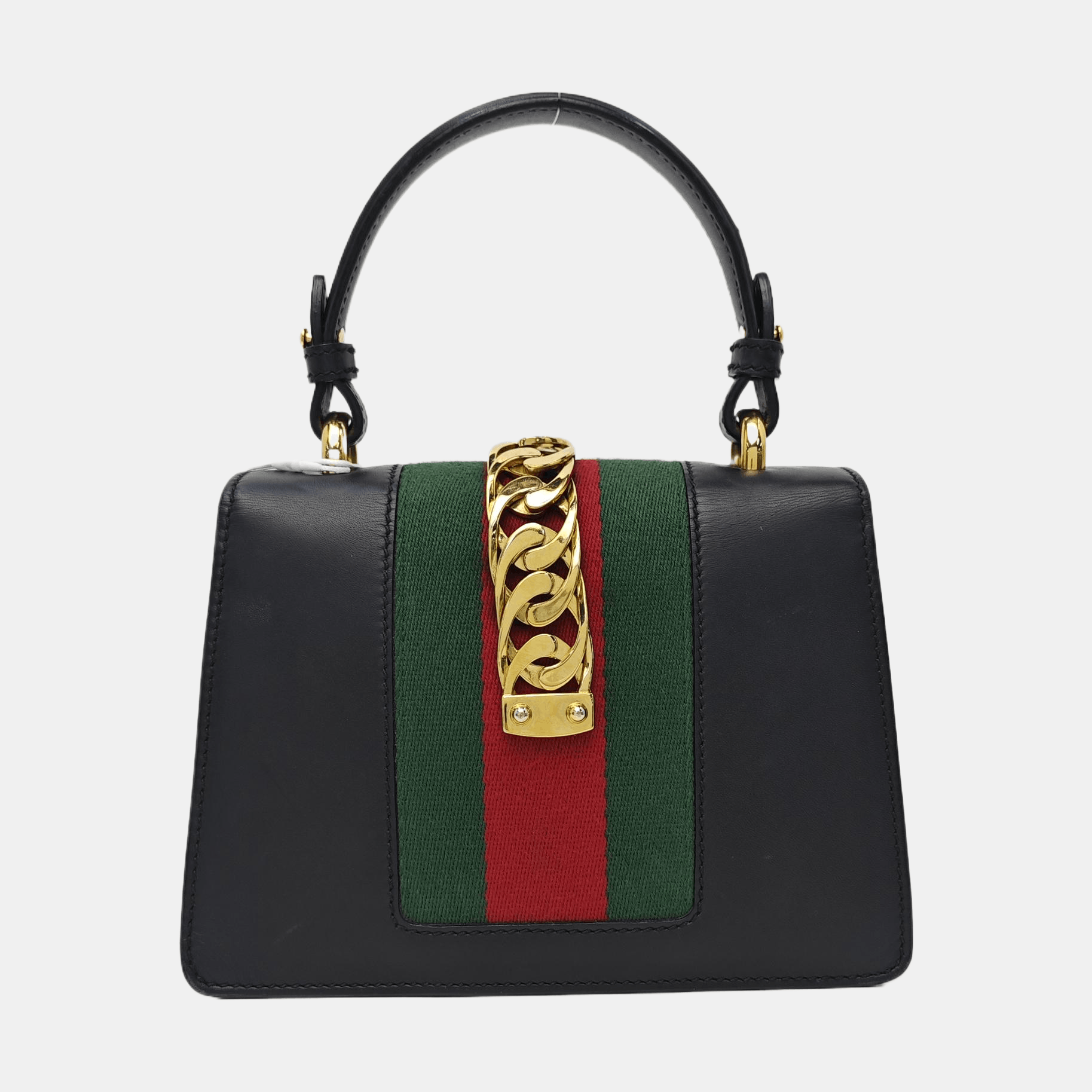 Gucci Gucci Sylvie Mini Black Leather Stripe Shoulder Bag OS Size ONE SIZE - 4 Thumbnail