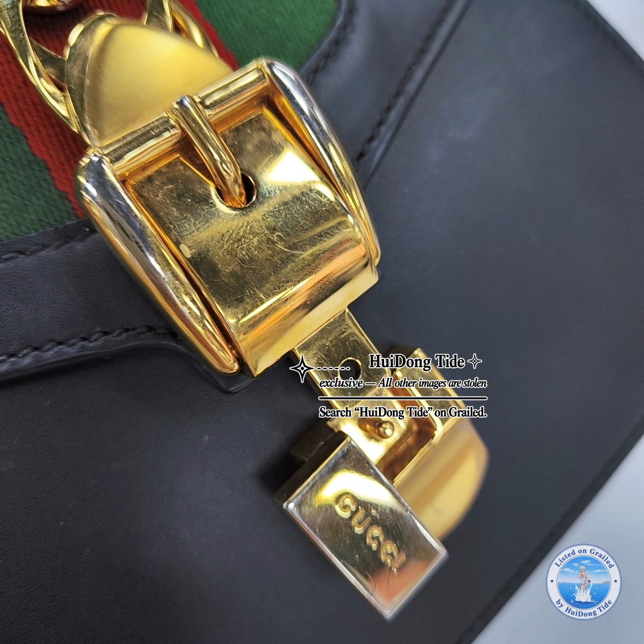 Gucci Gucci Sylvie Mini Black Leather Stripe Shoulder Bag OS Size ONE SIZE - 9 Thumbnail