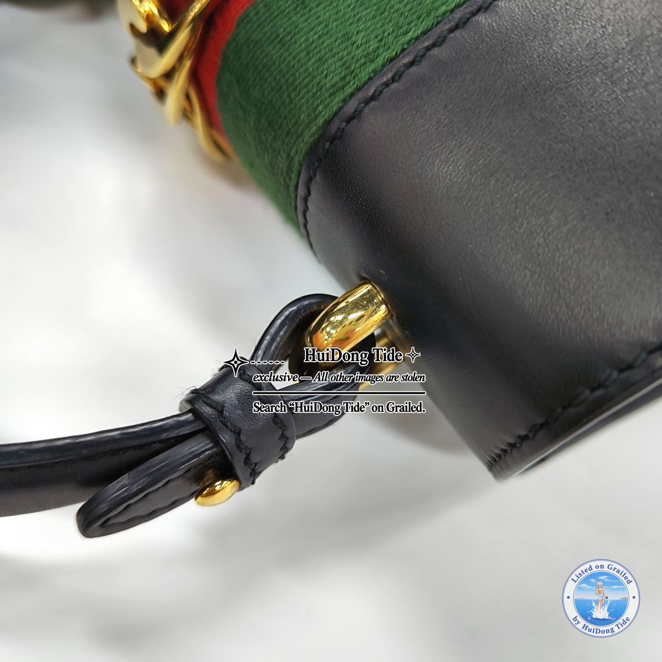 Gucci Gucci Sylvie Mini Black Leather Stripe Shoulder Bag OS Size ONE SIZE - 12 Thumbnail