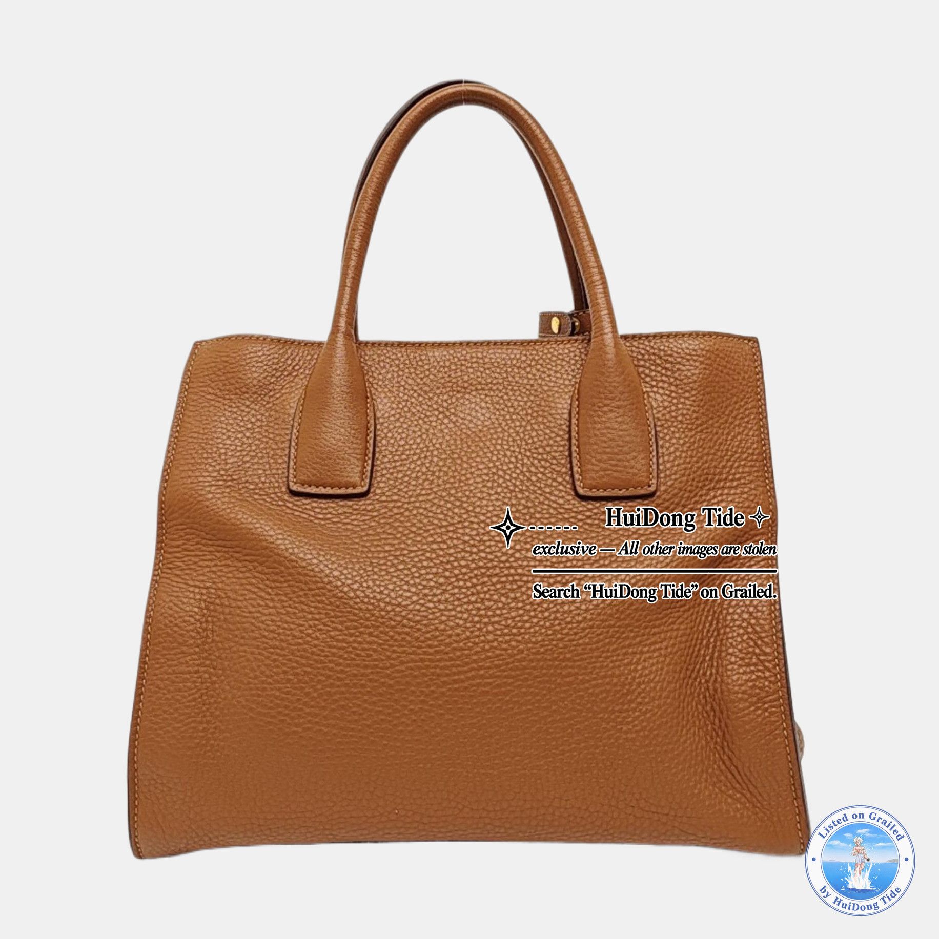 Prada Prada Brown Leather Logo Tote Bag Size ONE SIZE - 5 Thumbnail