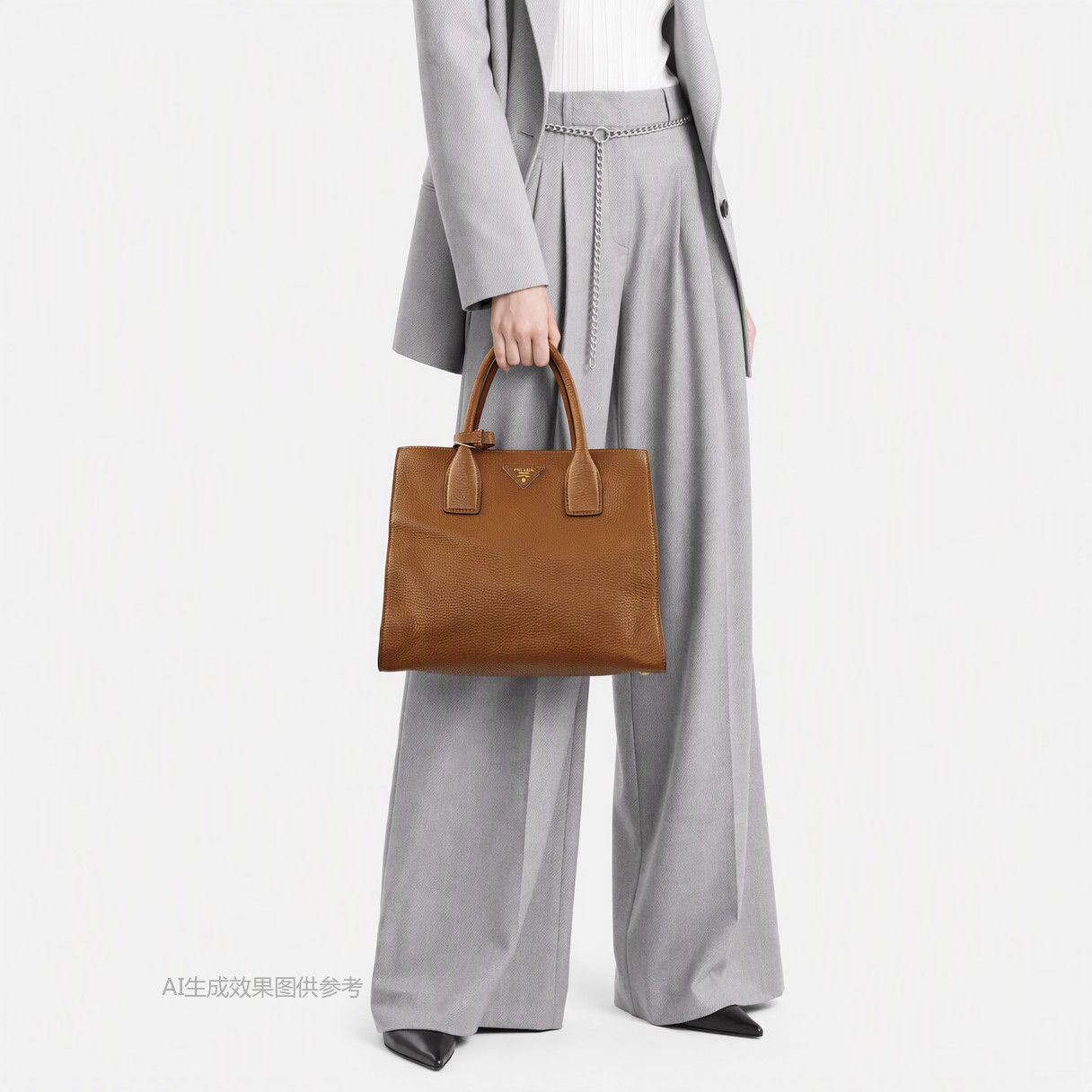 Prada Prada Brown Leather Logo Tote Bag Size ONE SIZE - 2 Thumbnail