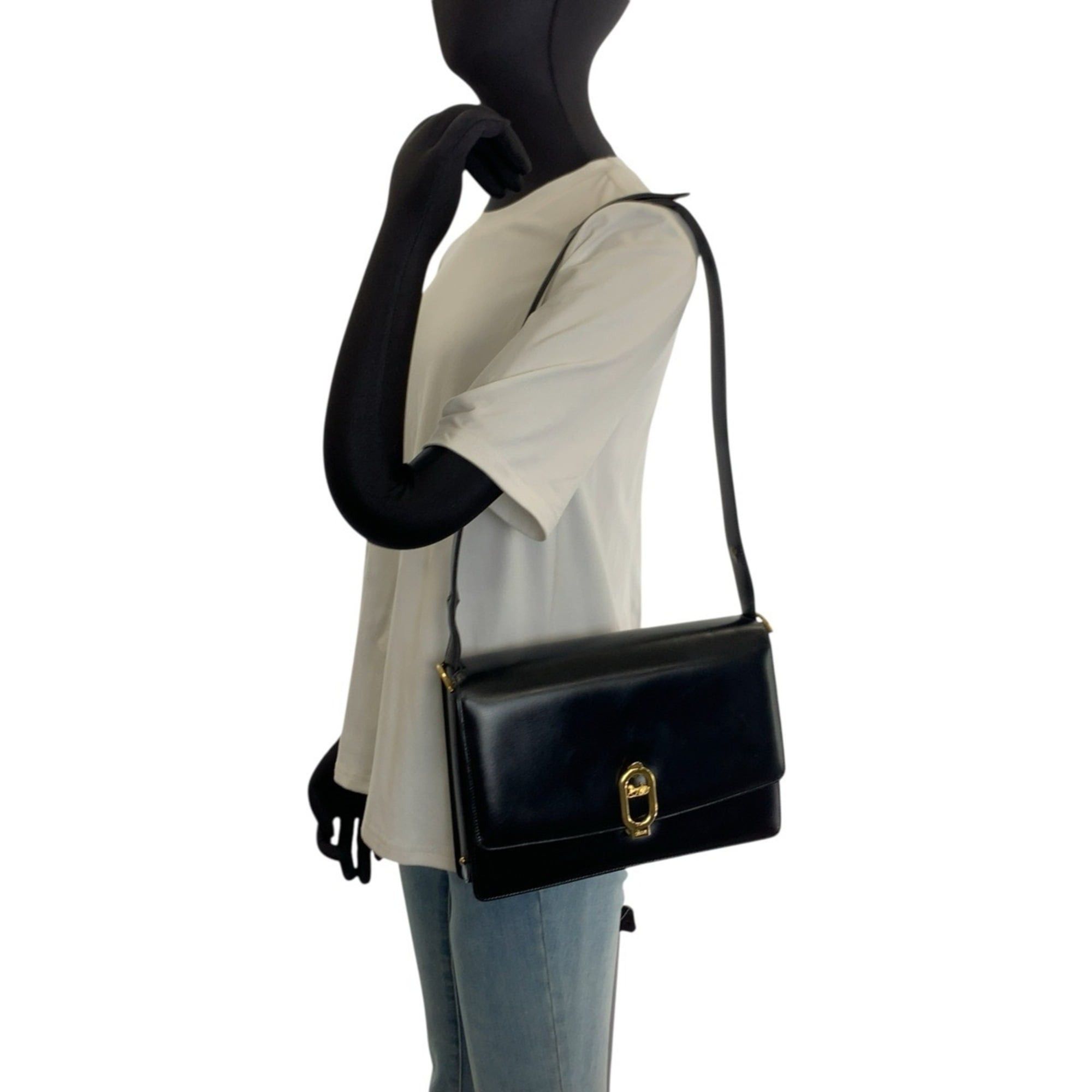 Celine CELINE Vintage Carriage Hardware Black Leather Handbag Shoulder Bag for Women Size ONE SIZE - 7 Thumbnail