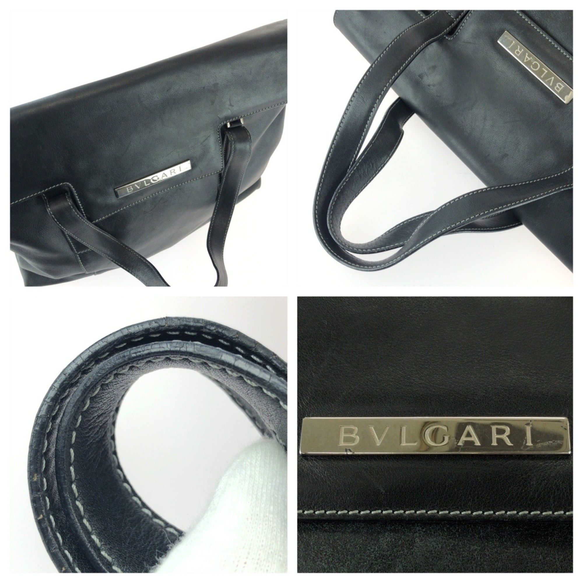 Bvlgari BVLGARI Vintage 2-way Black Leather Tote Bag/Shoulder Bag with Silver Hardware for Women Size ONE SIZE - 6 Thumbnail
