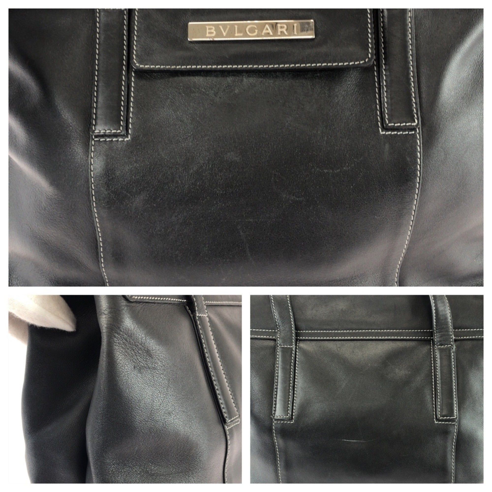 Bvlgari BVLGARI Vintage 2-way Black Leather Tote Bag/Shoulder Bag with Silver Hardware for Women Size ONE SIZE - 5 Thumbnail