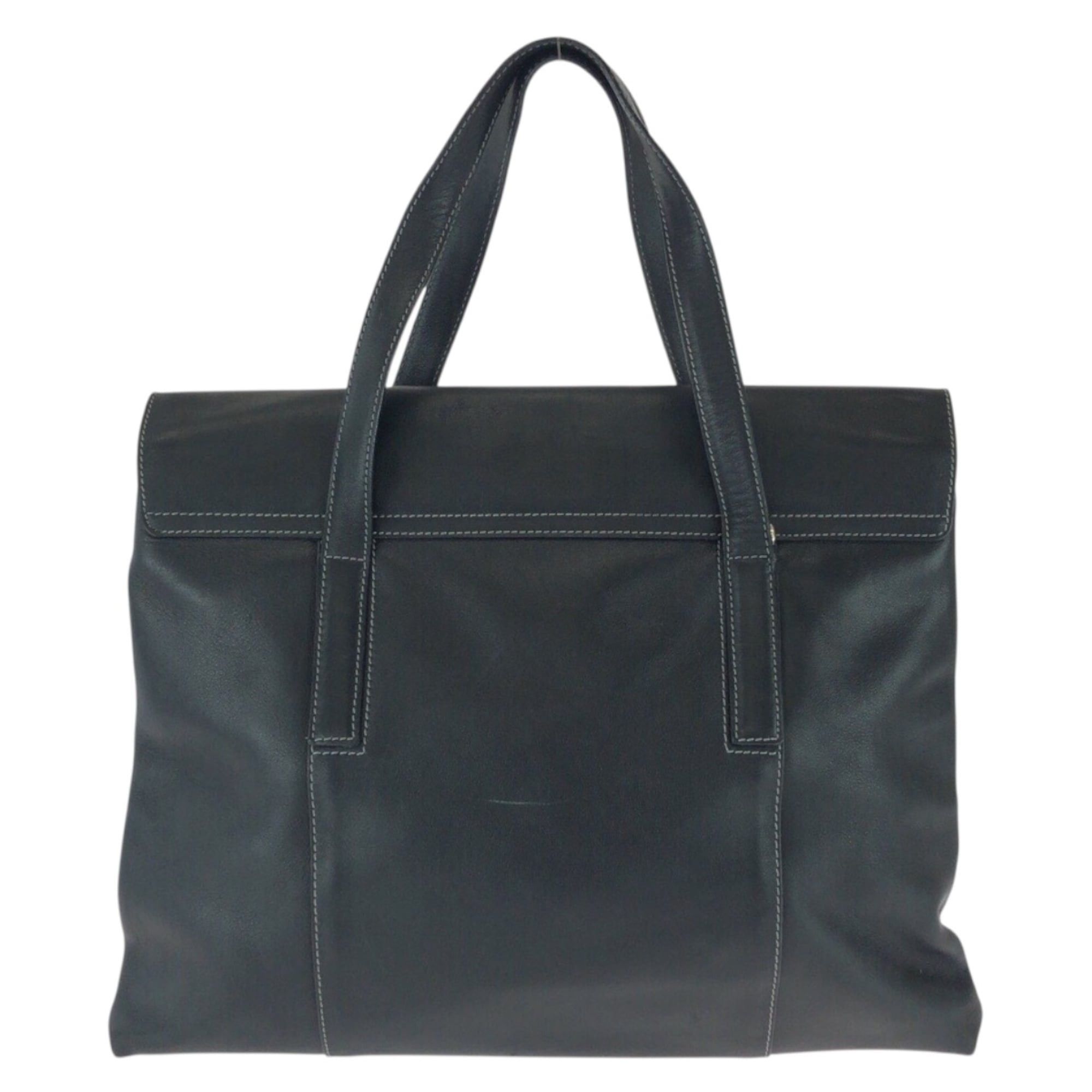 Bvlgari BVLGARI Vintage 2-way Black Leather Tote Bag/Shoulder Bag with Silver Hardware for Women Size ONE SIZE - 2 Thumbnail