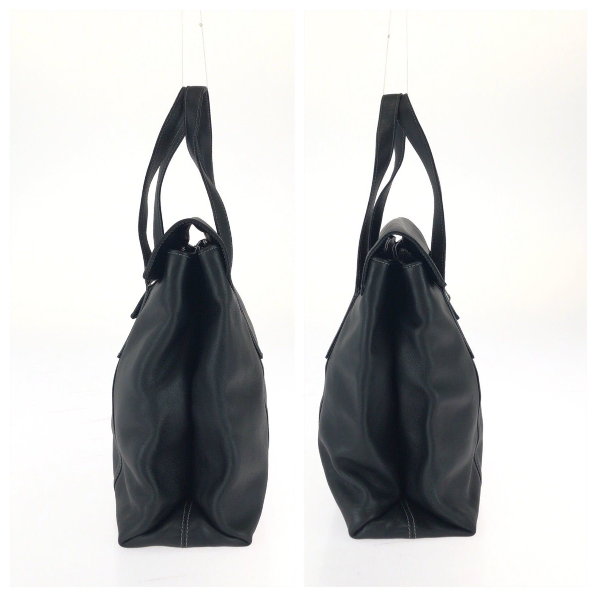 Bvlgari BVLGARI Vintage 2-way Black Leather Tote Bag/Shoulder Bag with Silver Hardware for Women Size ONE SIZE - 8 Thumbnail