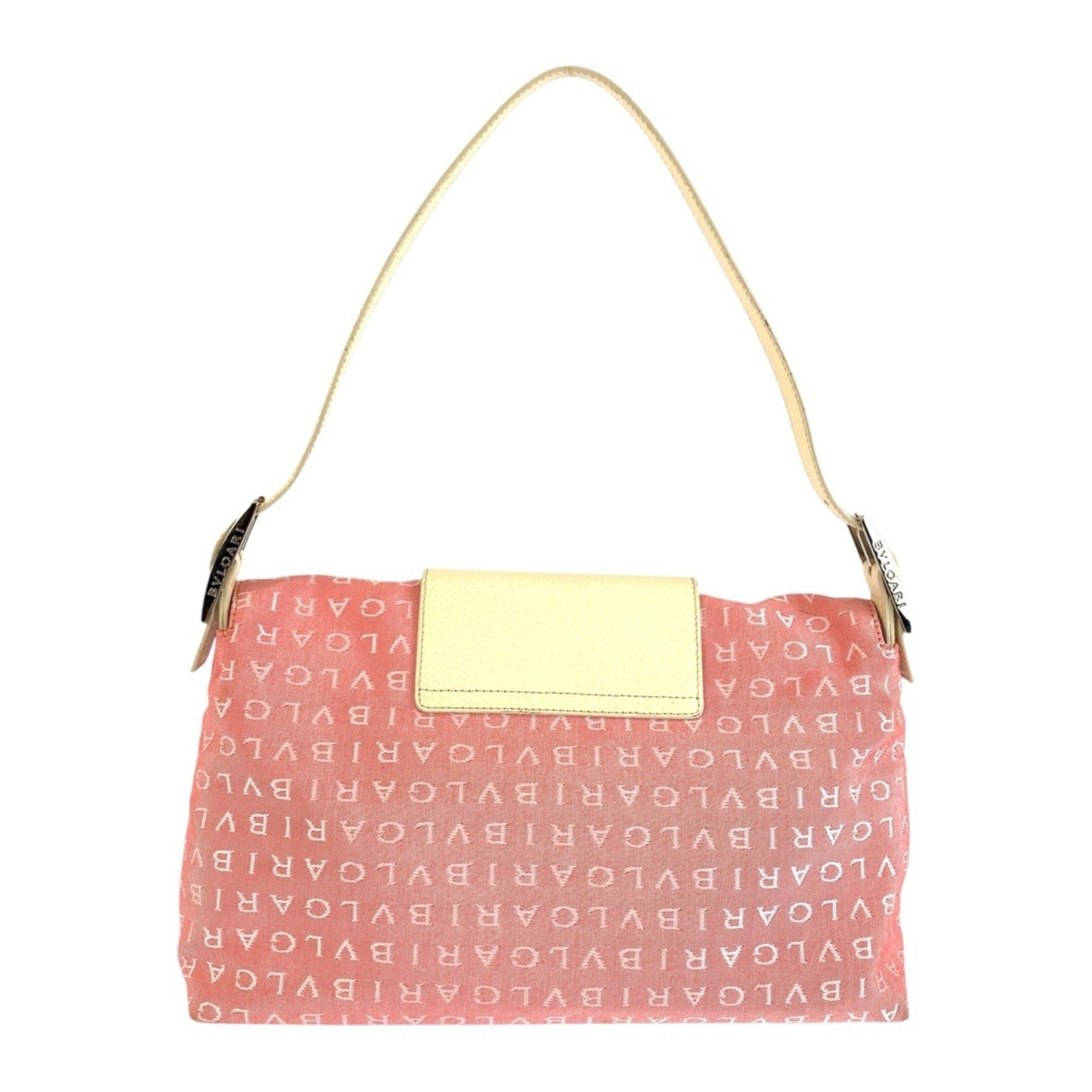 Bvlgari BVLGARI Logomania Pink Cream Silver Hardware Canvas Leather Shoulder Bag Handbag for Women Size ONE SIZE - 2 Thumbnail