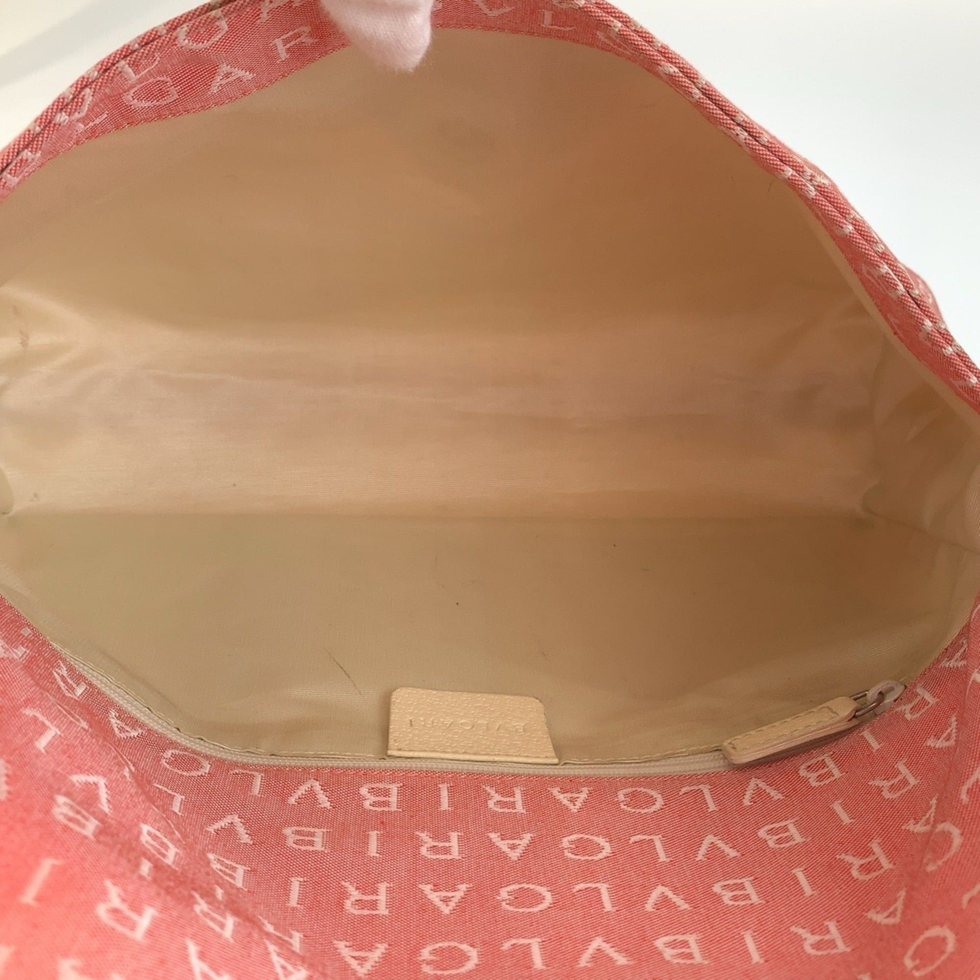 Bvlgari BVLGARI Logomania Pink Cream Silver Hardware Canvas Leather Shoulder Bag Handbag for Women Size ONE SIZE - 9 Thumbnail