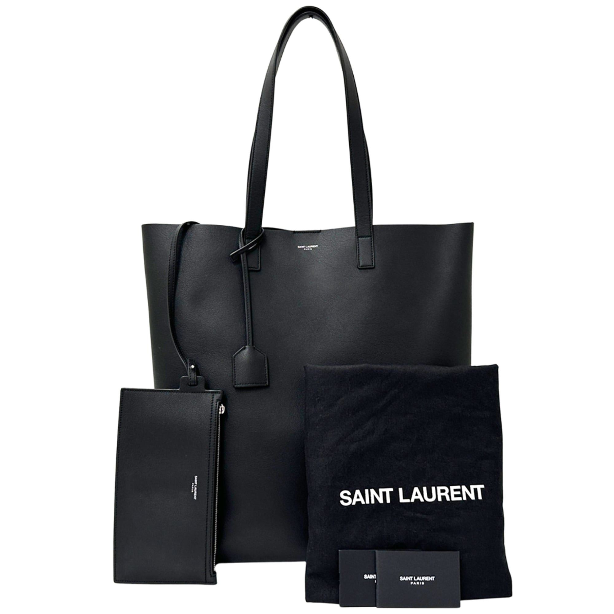 Saint Laurent Paris Saint Laurent handbag for women and men, brand name, leather, bold design, shopping tote bag, black, with pouch. Size ONE SIZE - 8 Thumbnail
