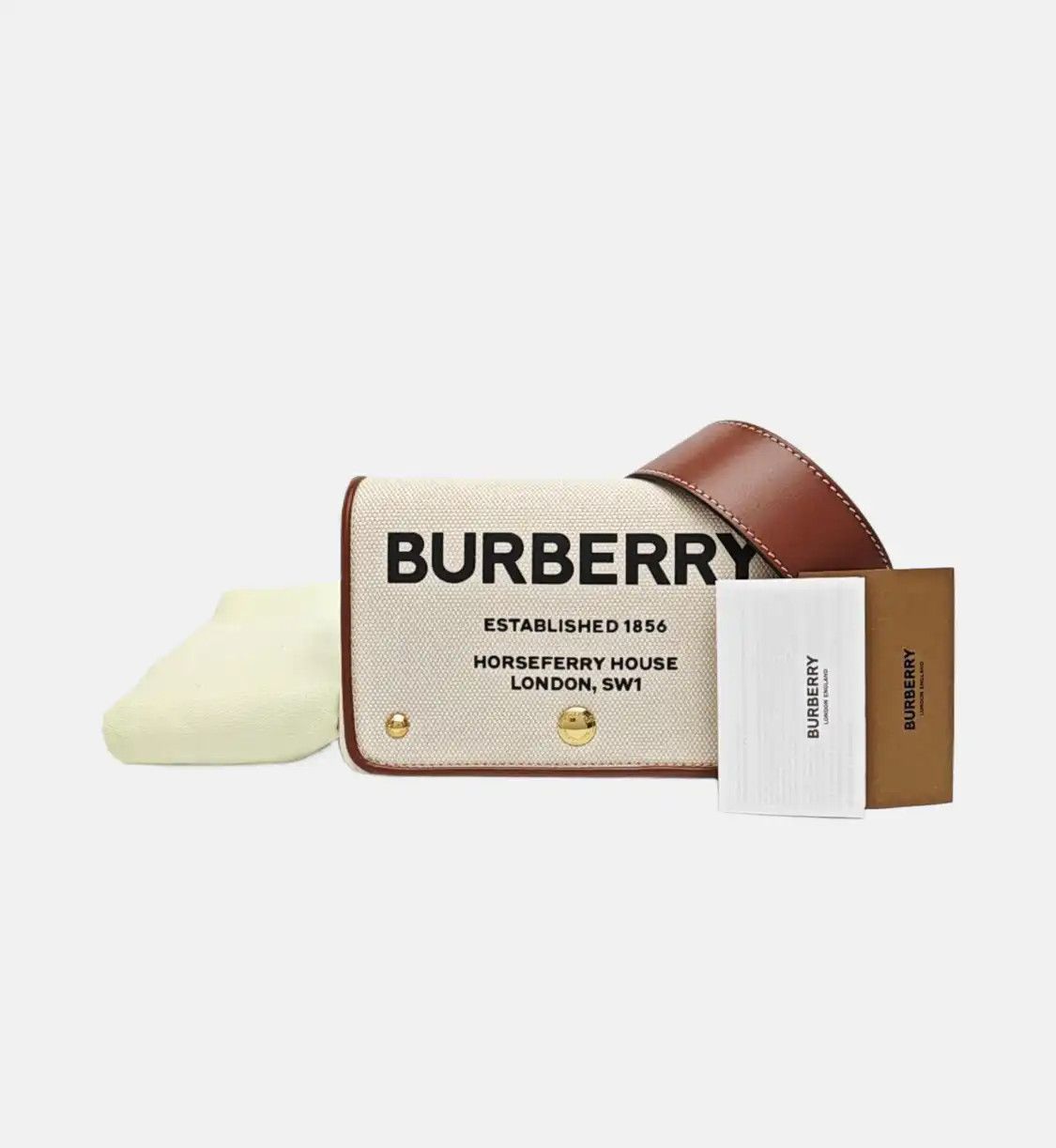 Burberry BURBERRY Horseferry Small white fabric print stud shoulder bag gold hardware det Size ONE SIZE - 8 Thumbnail