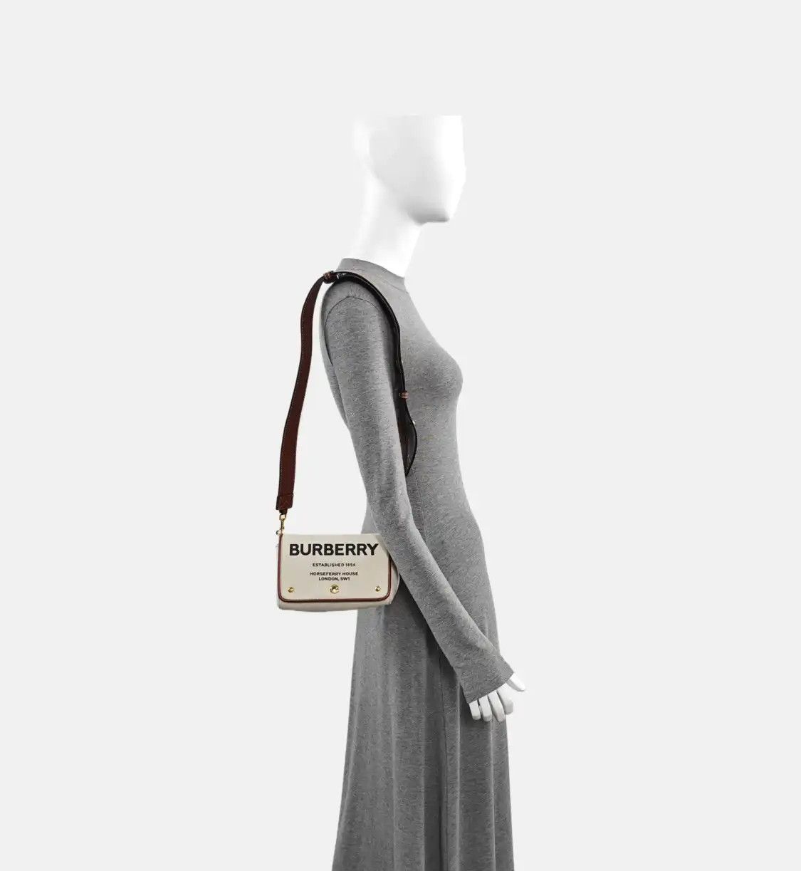 Burberry BURBERRY Horseferry Small white fabric print stud shoulder bag gold hardware det Size ONE SIZE - 2 Thumbnail