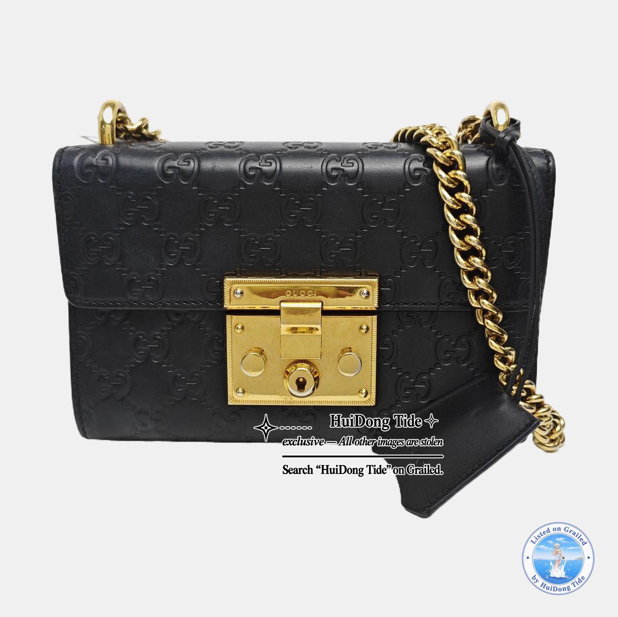 Gucci Gucci Padlock Black Leather Monogram Shoulder Bag One Size Size ONE SIZE - 8 Thumbnail