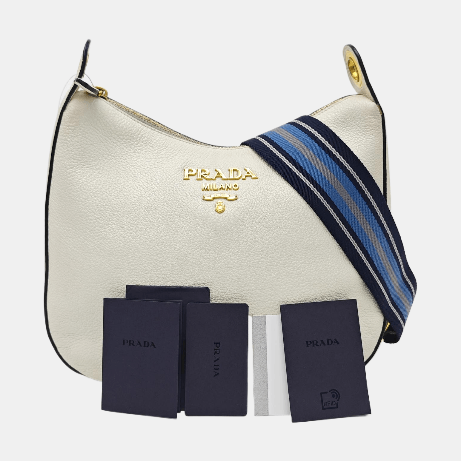 Prada Prada Pebbled Leather Shoulder Bag White Size ONE SIZE - 7 Thumbnail