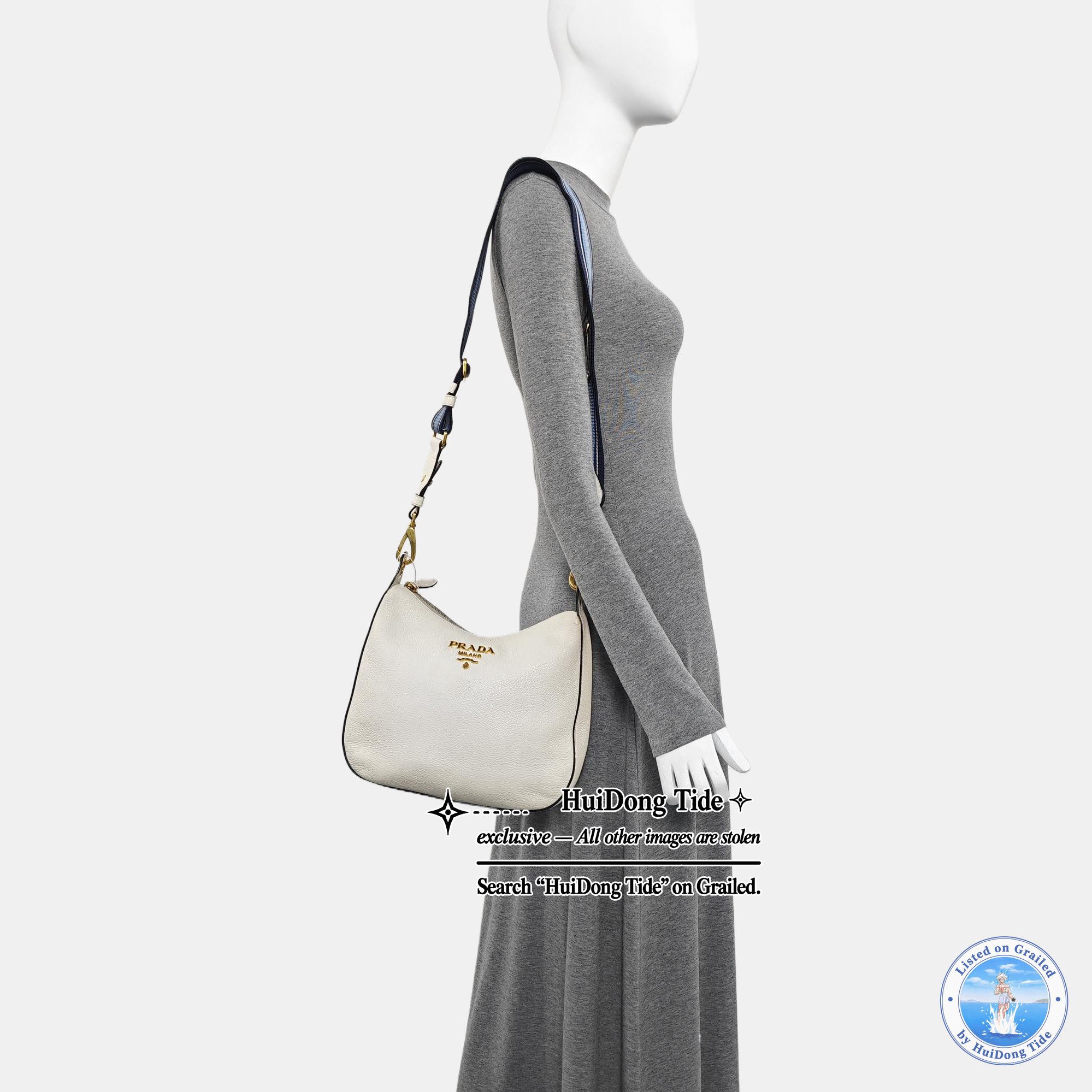 Prada Prada Pebbled Leather Shoulder Bag White Size ONE SIZE - 2 Thumbnail