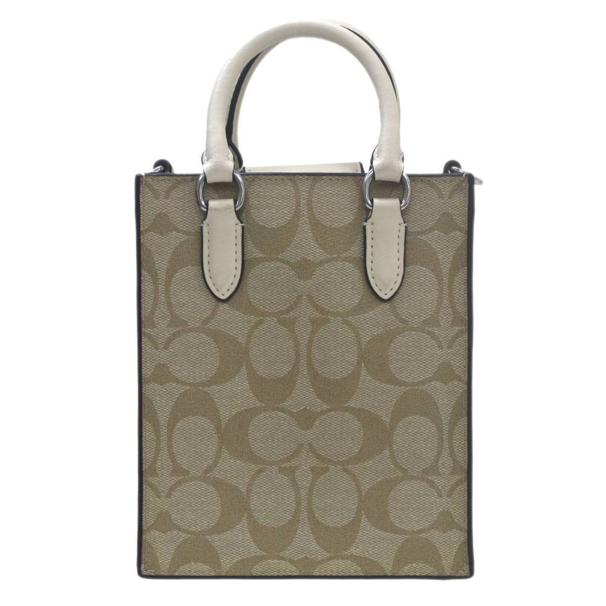 Coach COACH North-South Mini Tote Handbag/Shoulder Bag, Signature Canvas, Beige, CJ494 Size ONE SIZE - 3 Thumbnail